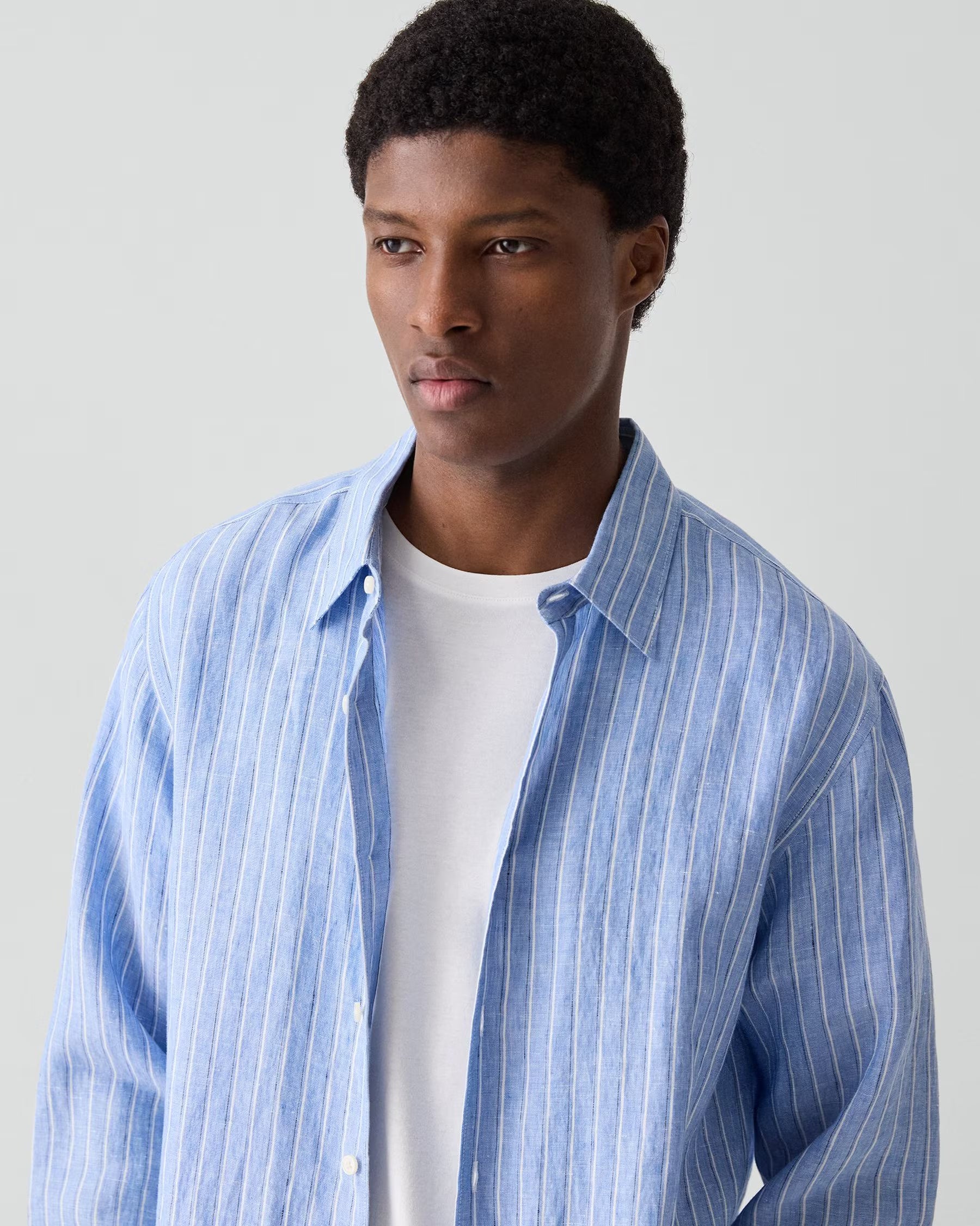 Relaxed Irving Shirt in Linen Crisp Blue Multi
