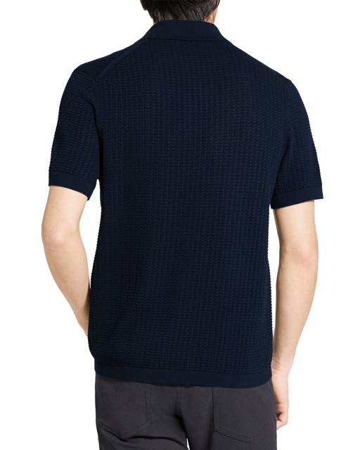 Cable Knit Polo in Tactile Cotton Baltic