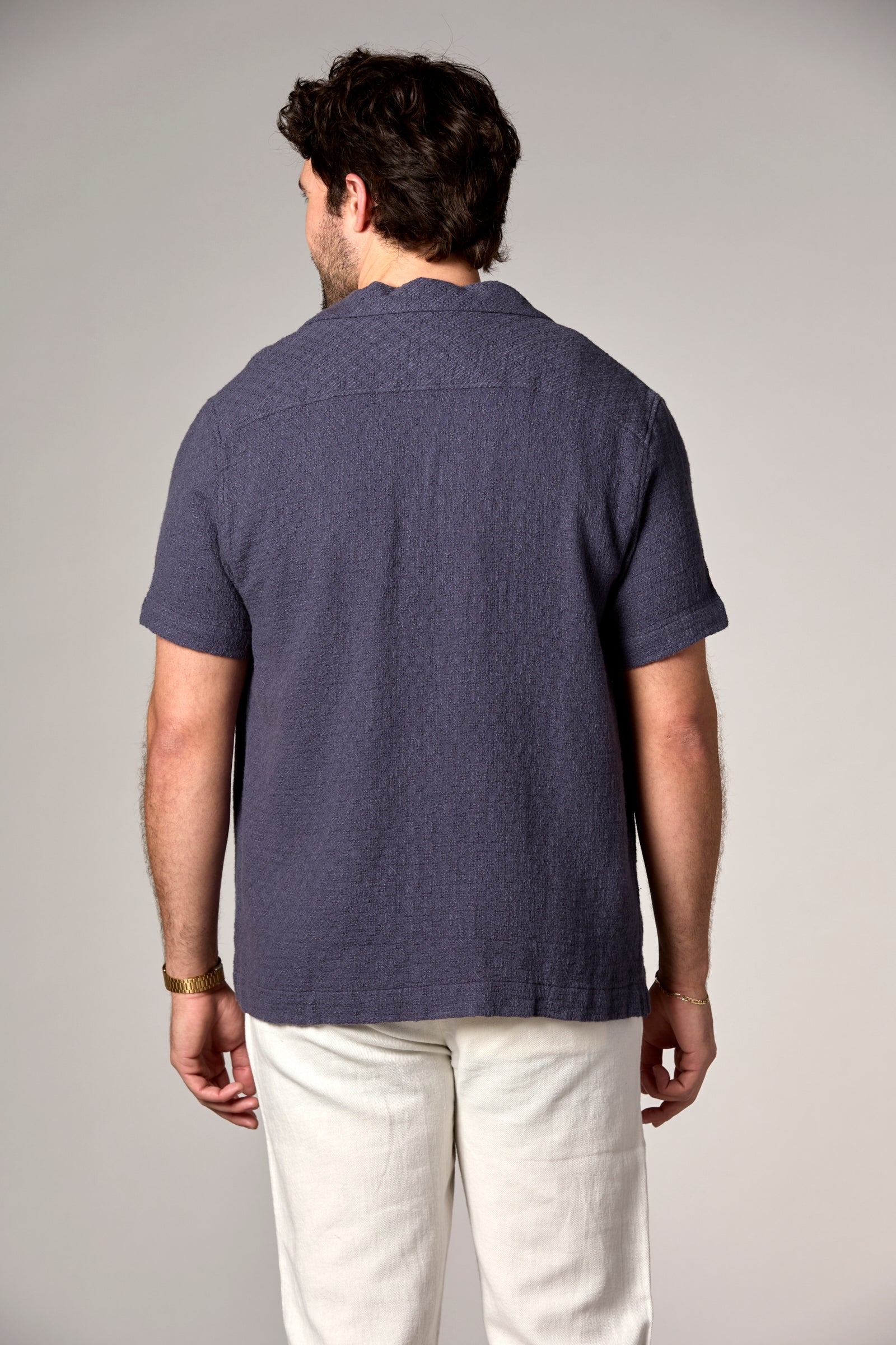 Bahamas S/S Garment Dyed Cotton/Linen Camp Shirt Navy