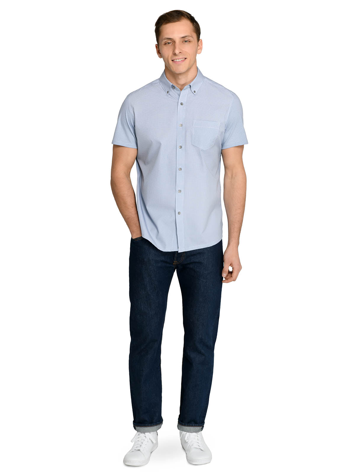 Micro Circle Reworked Woven Short Sleeve Basic Navy