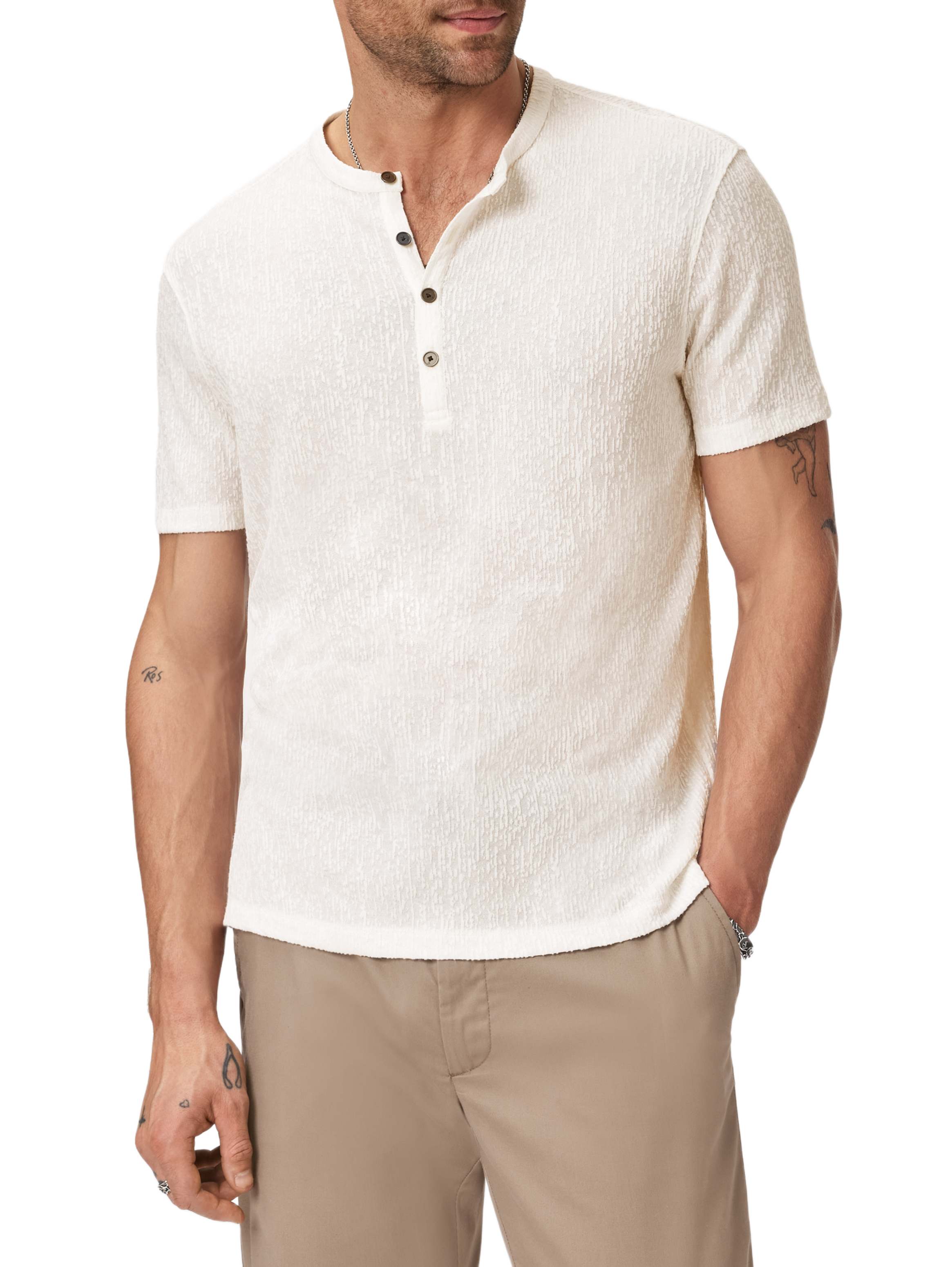 Egon Textured Short Sleeve Henley White