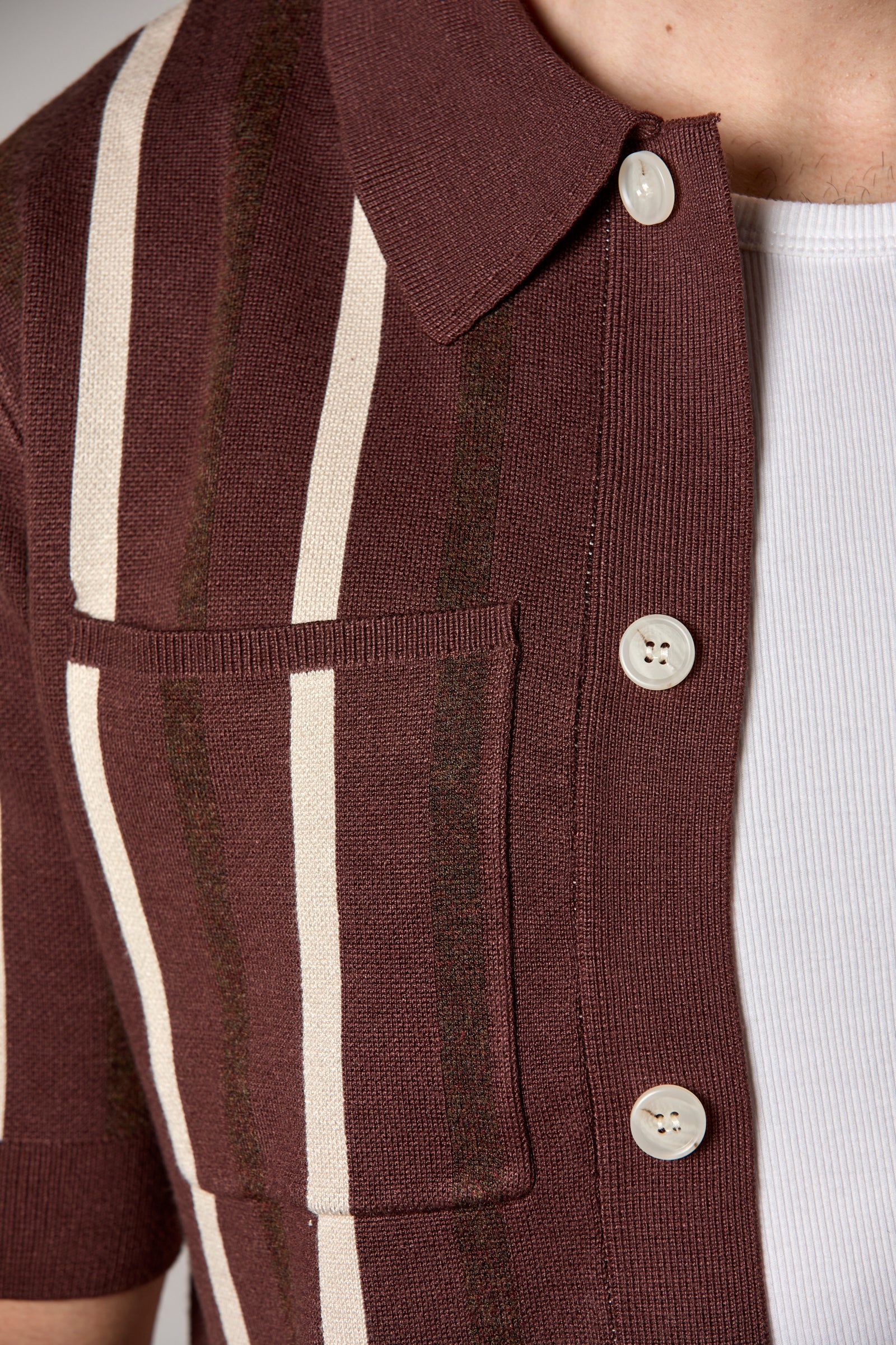 Striped Knit Shirt Taupe Multi