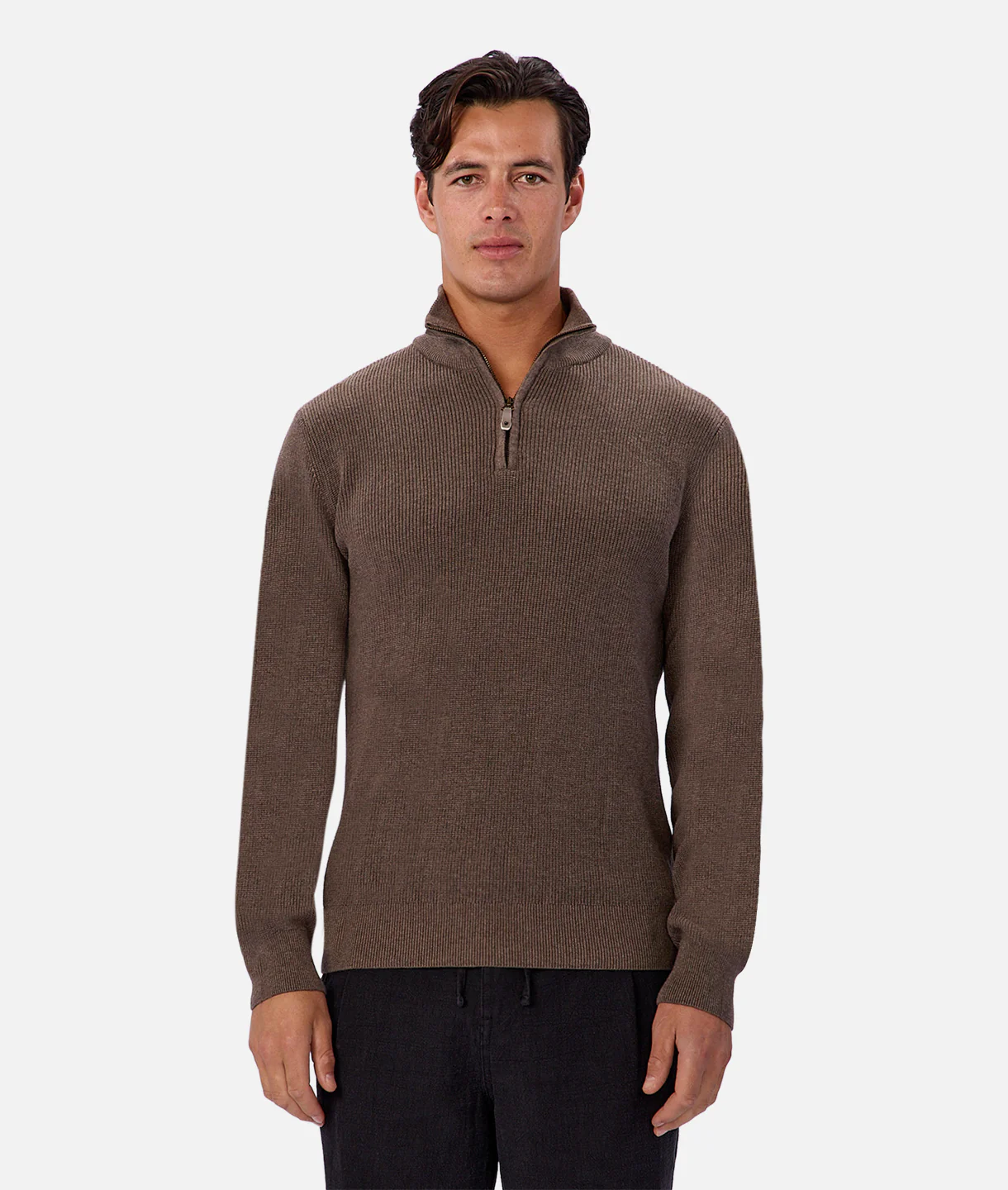 The New England Knit Zip Neck Wood Marl