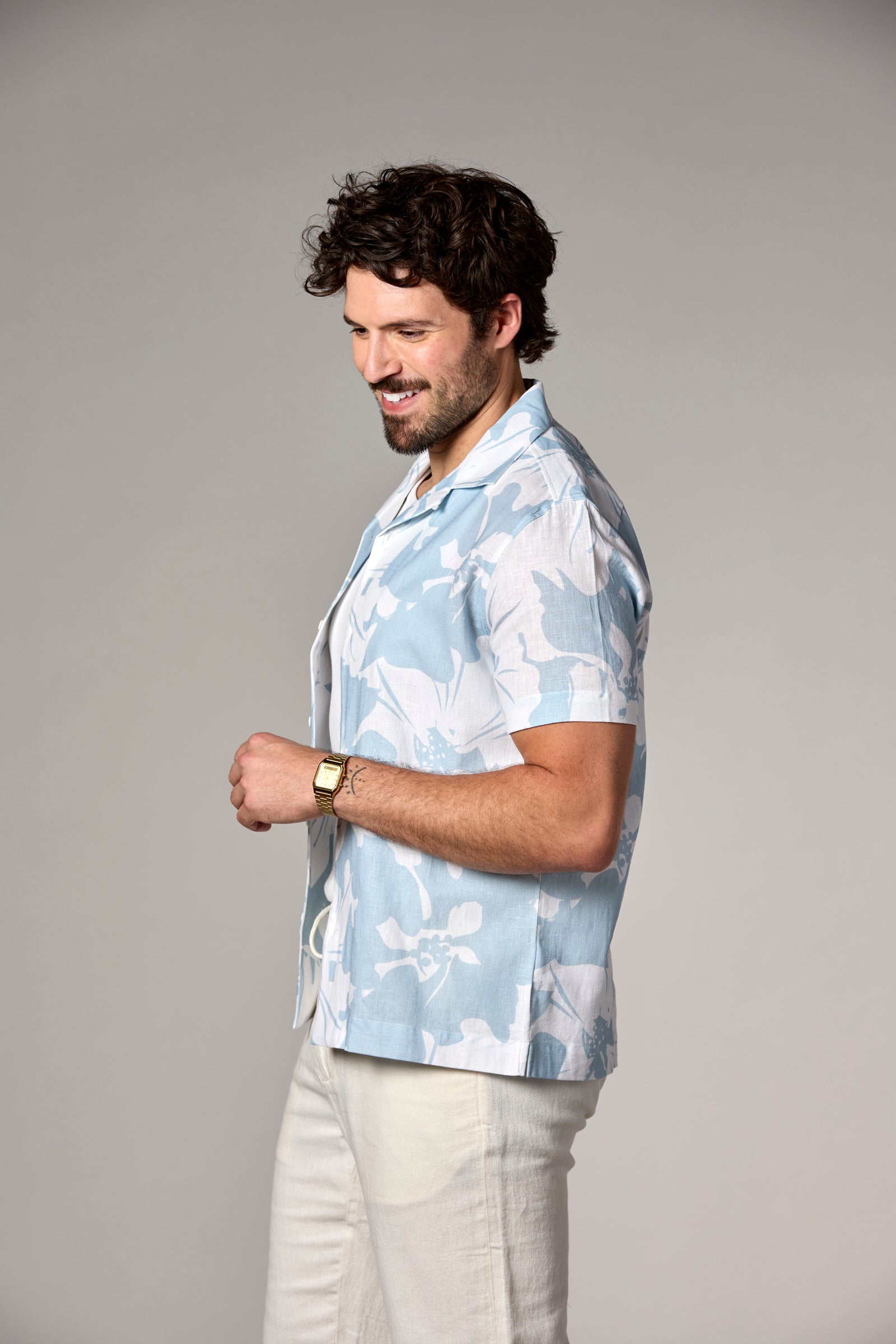 Bahamas S/S Linen Camp Shirt Light Blue Print