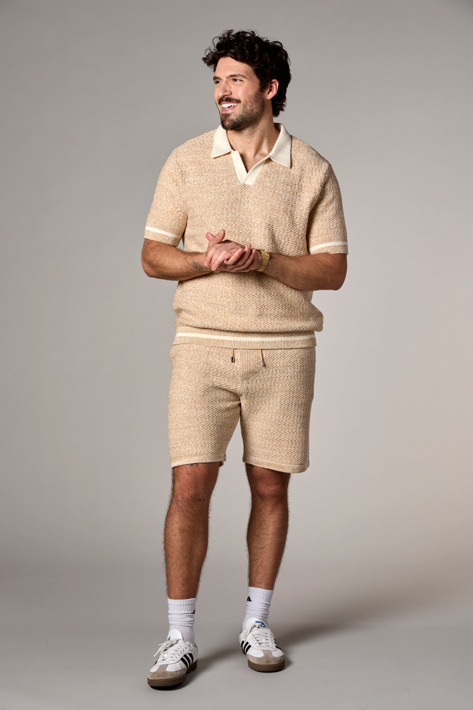 Textured Knit Polo Oat Multi