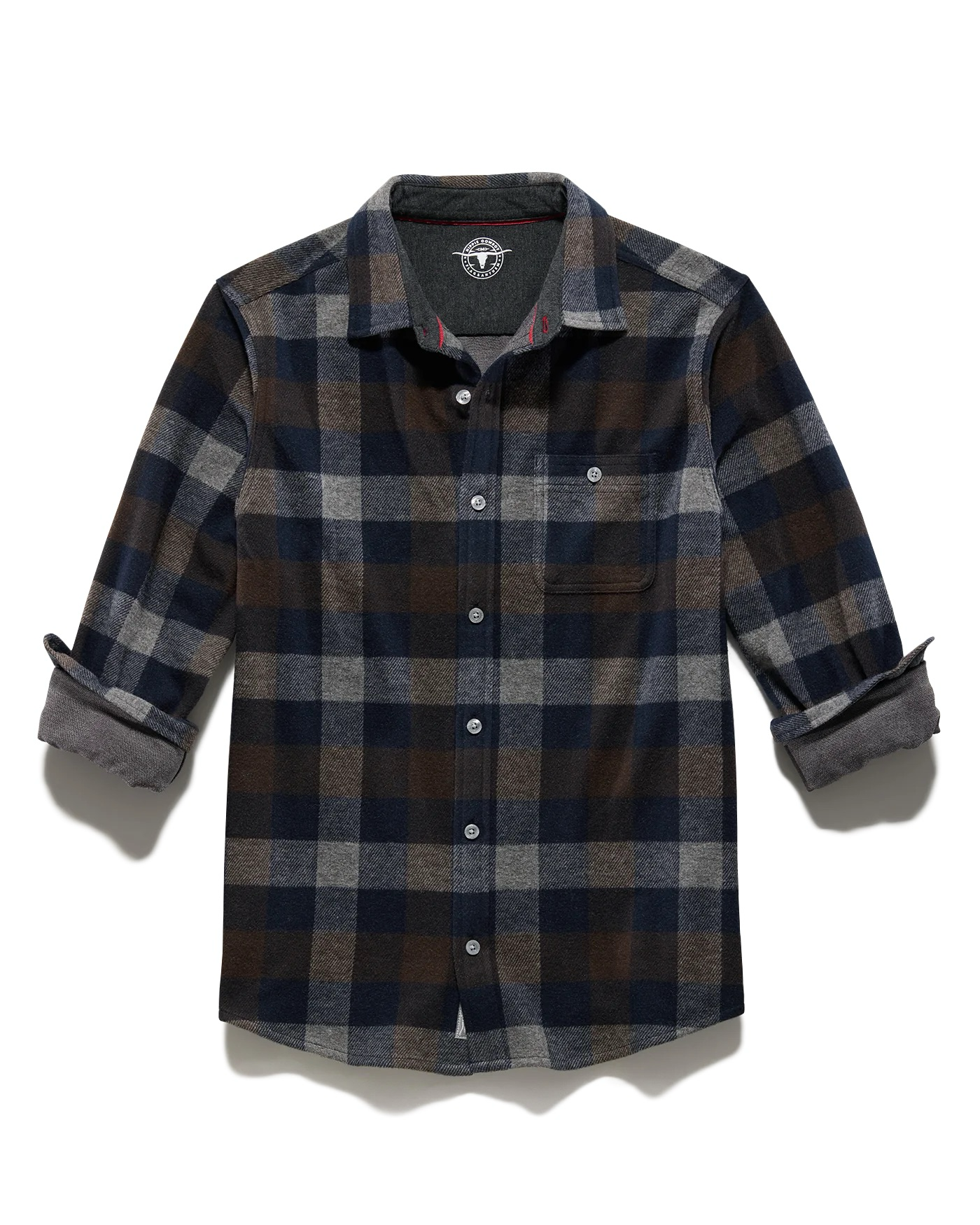 Gilmer Hero Knit Flannel, Navy/Brown