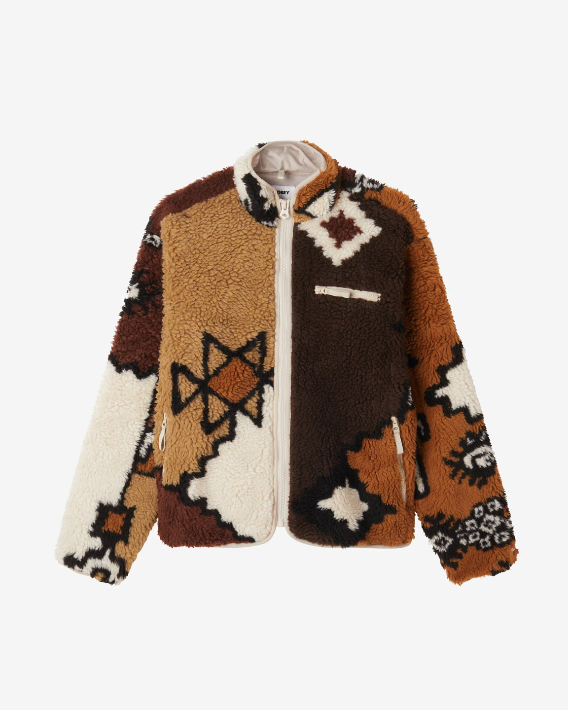 Moroccan Rug Sherpa Jacket, Brown Multi