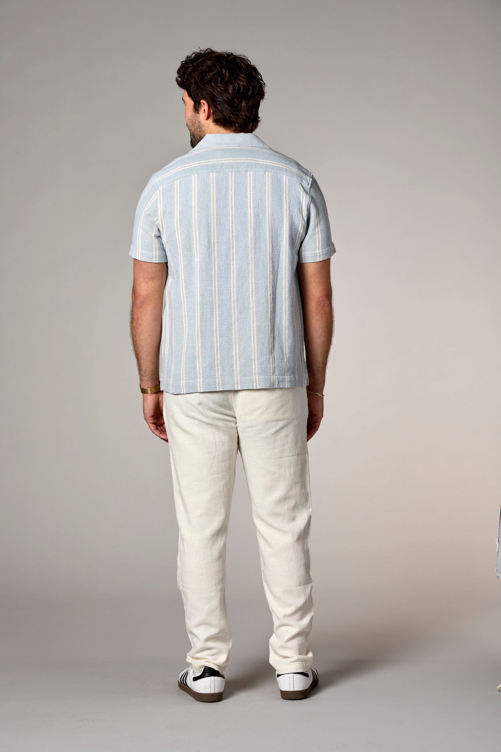 Bahamas S/S Striped Camp Shirt Ecru/Light Blue