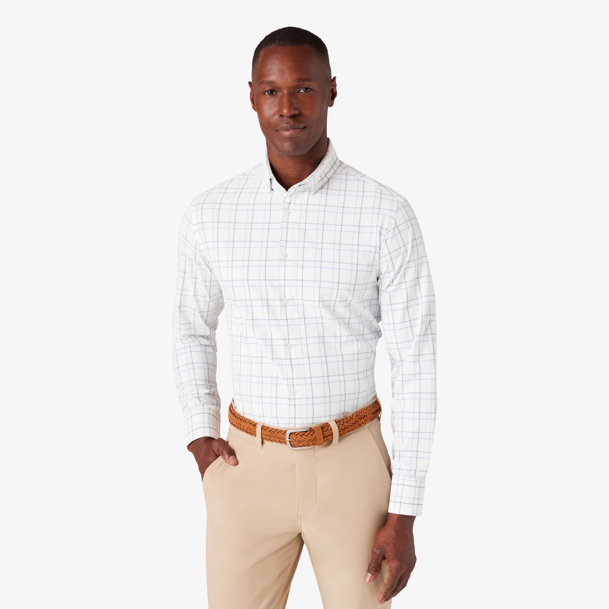 Leeward Long Sleeve Dress Shirt White Larkin Plaid