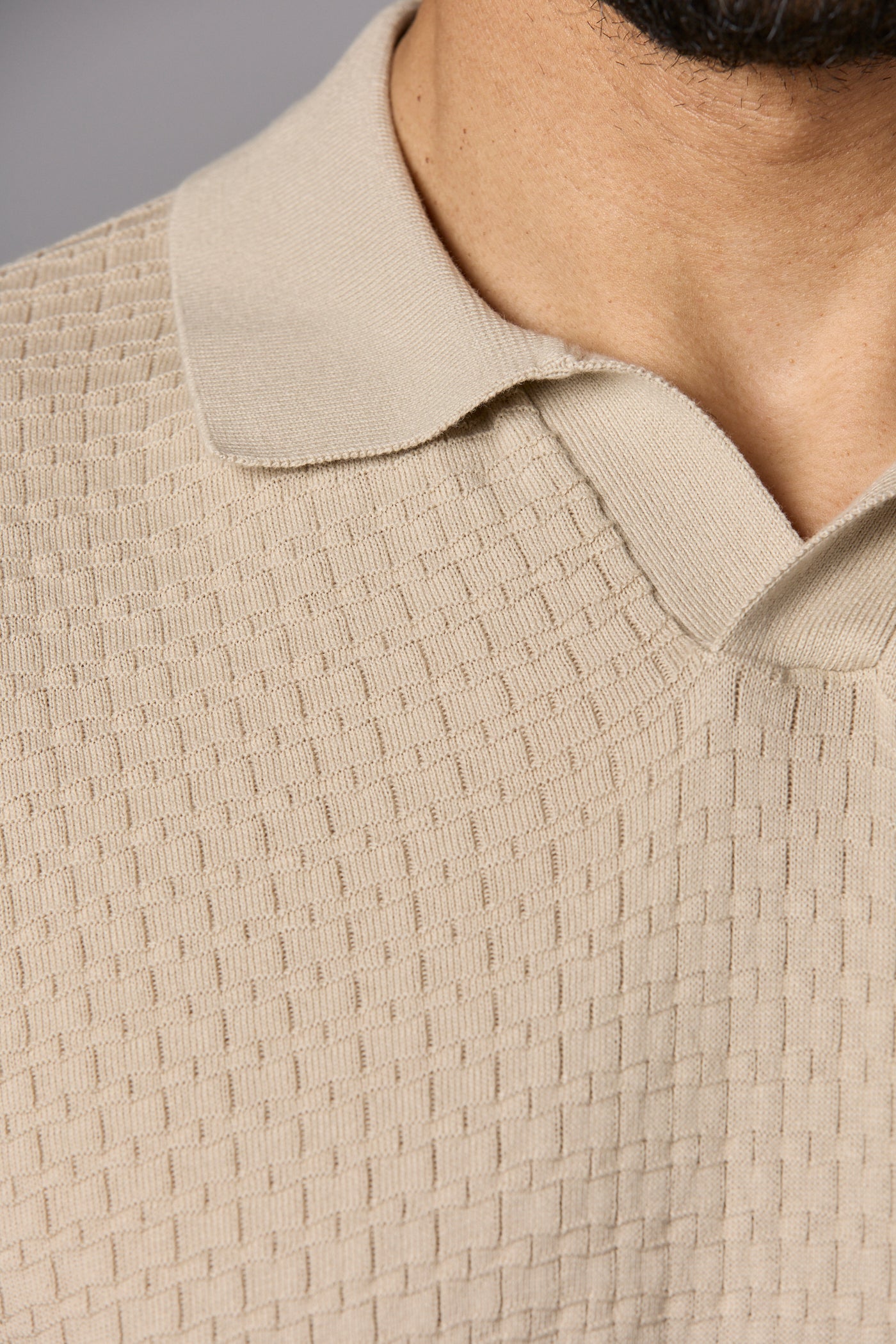 Textured Knit Polo Beige