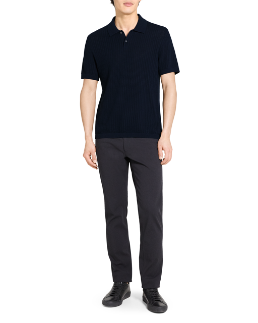 Cable Knit Polo in Tactile Cotton Baltic