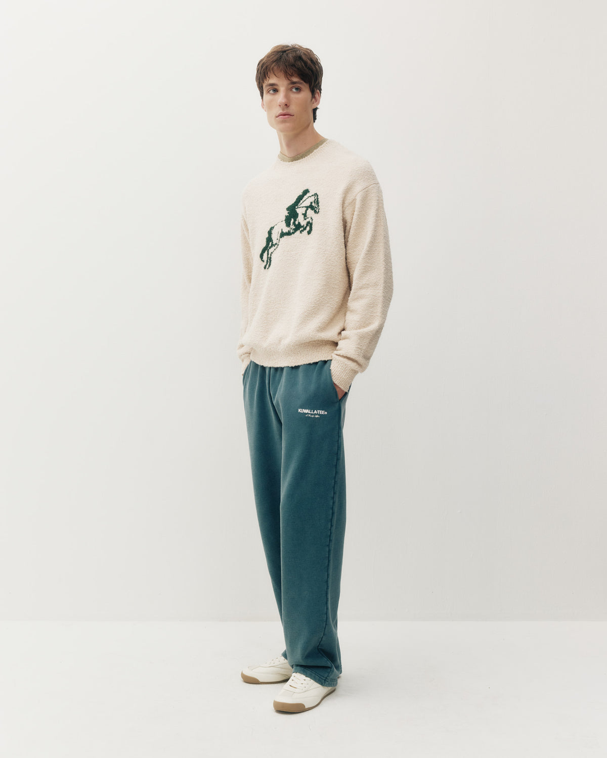 Equestrian Knit Crew Neck Sweater Cream