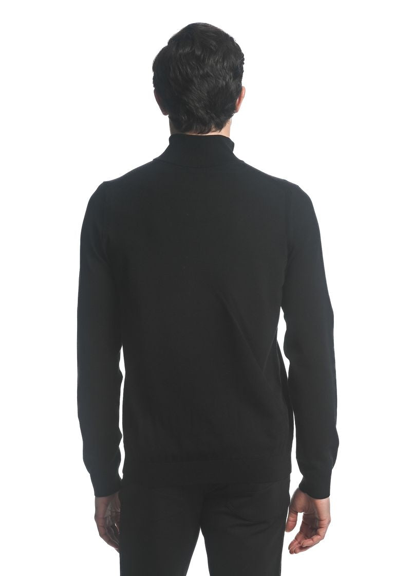 Silk Tencel 1/4 Zip Knitted Sweater Black