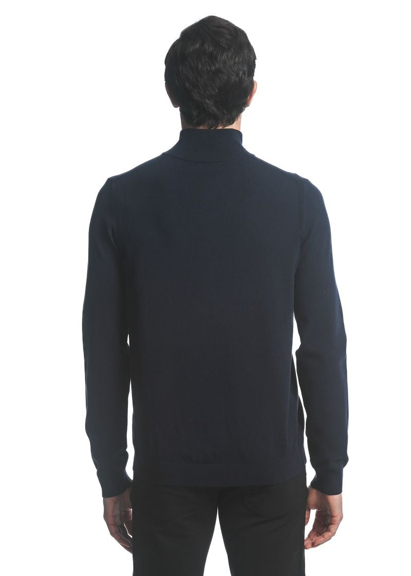 Silk Tencel 1/4 Zip Knitted Sweater Navy