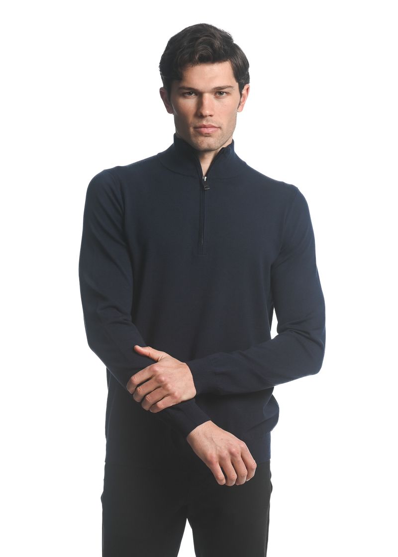 Silk Tencel 1/4 Zip Knitted Sweater Navy