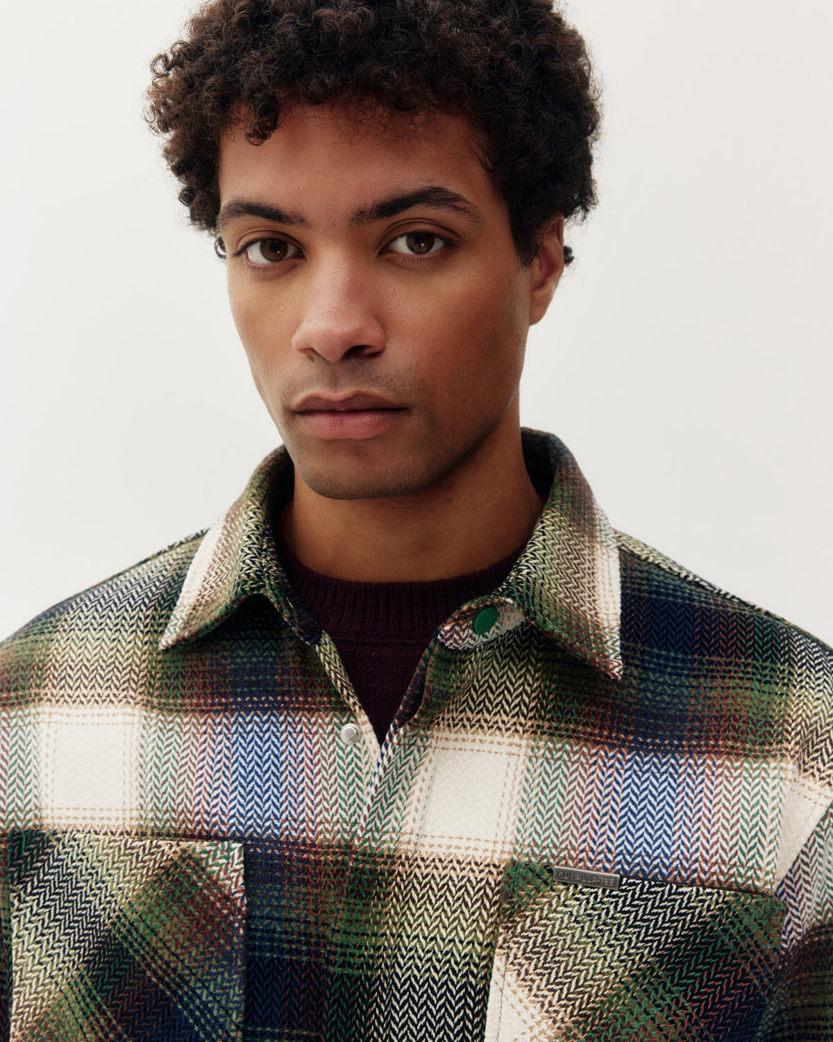 Textured Plaid Overshirt Olive