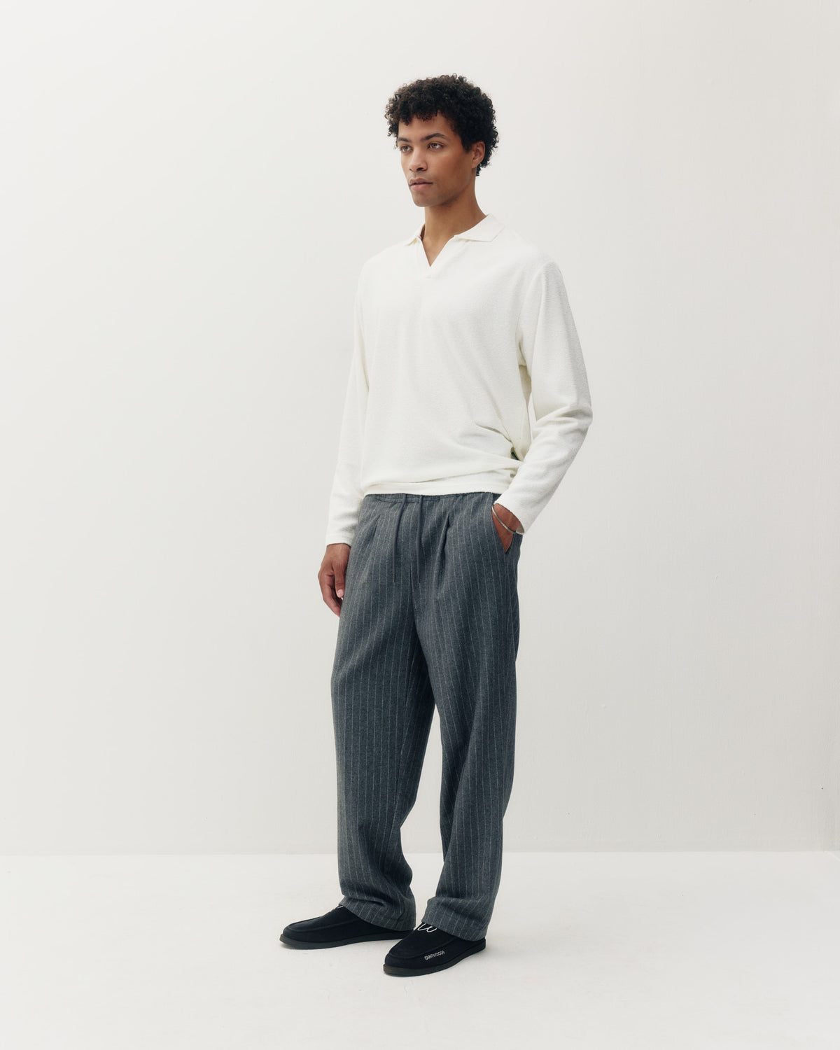 Wool Pinstripe Pull On Trouser Charcoal