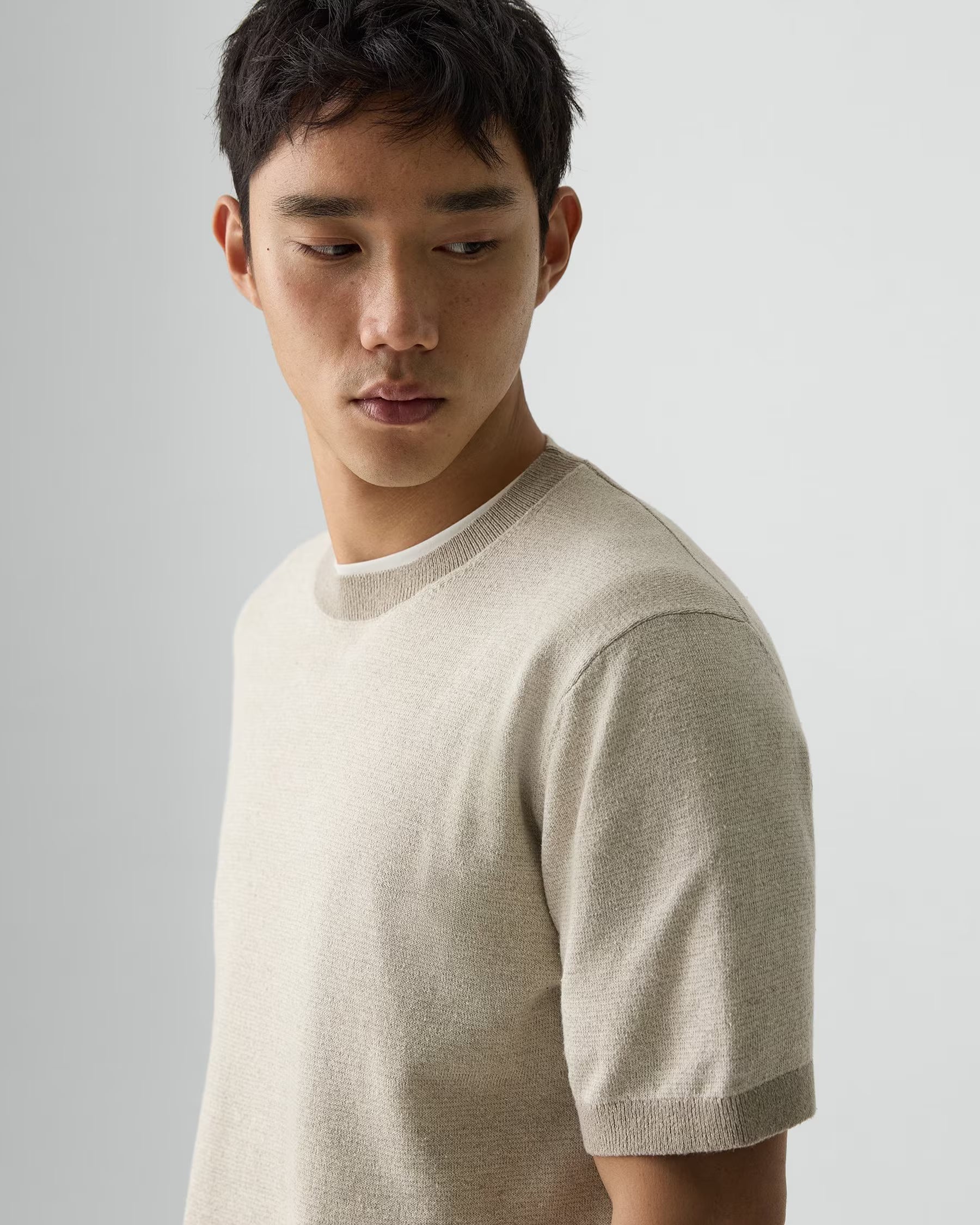 Short Sleeve Crewneck in Silk Silver Cloud