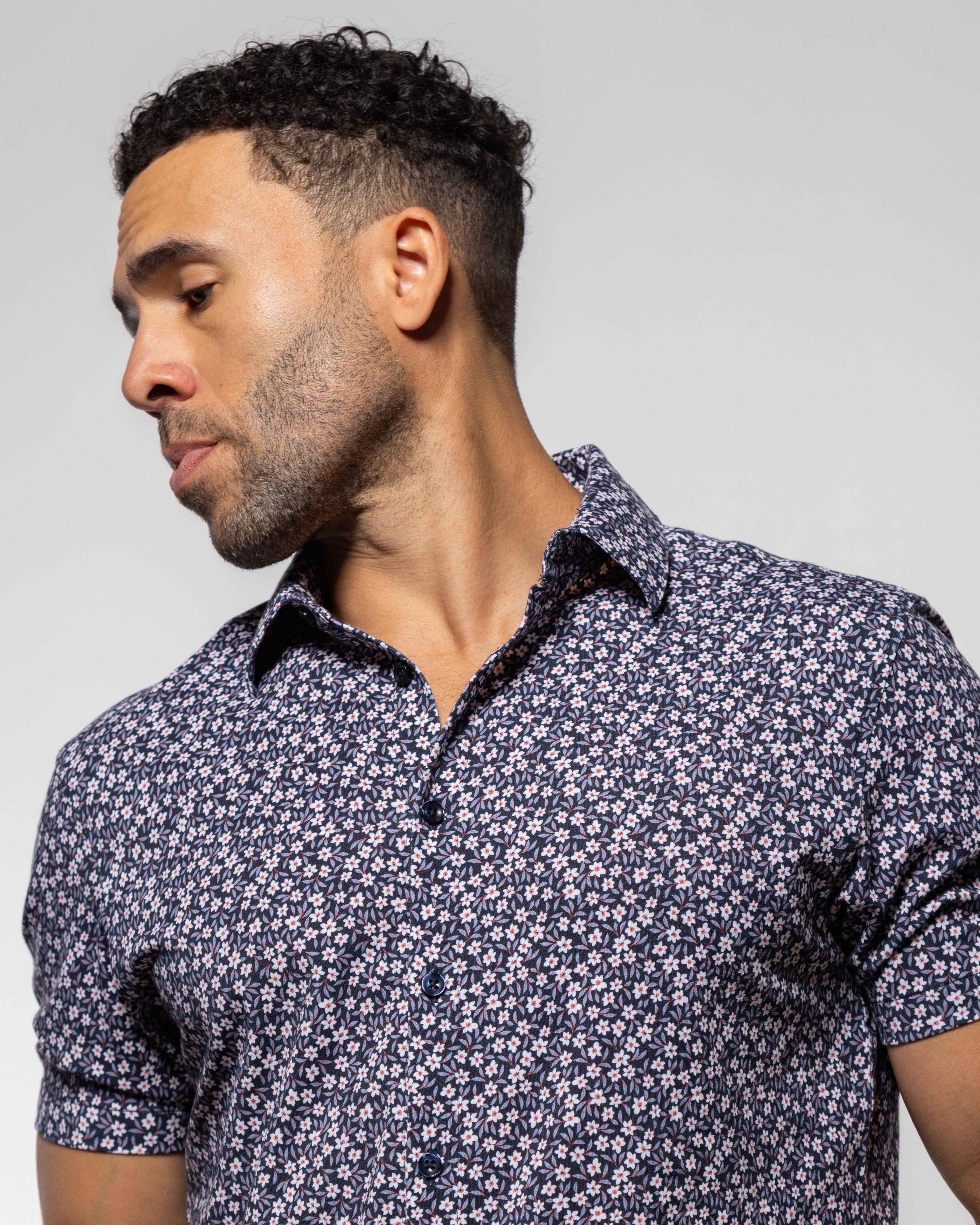 Bello Small Flower Short Sleeve Shirt Indigo Night