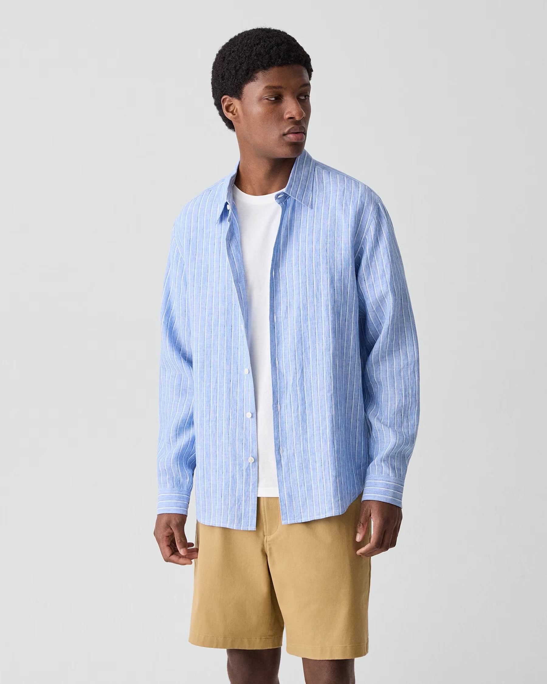 Relaxed Irving Shirt in Linen Crisp Blue Multi