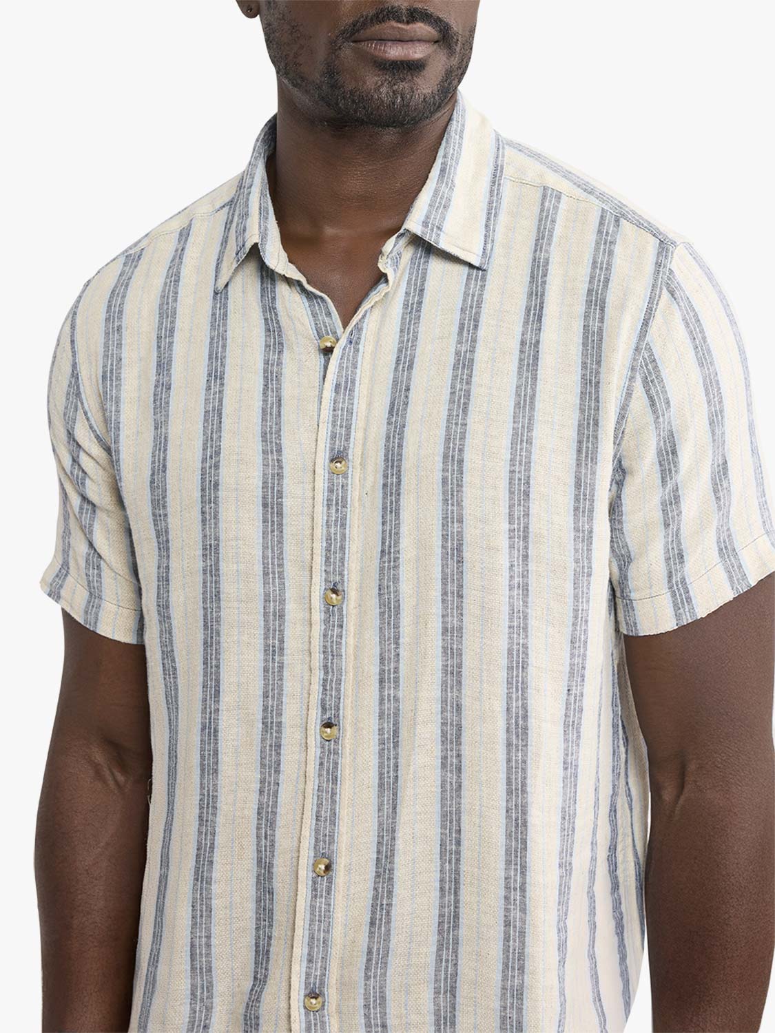 Oasis Textured Short Sleeve Shirt Sea Blue Stripe
