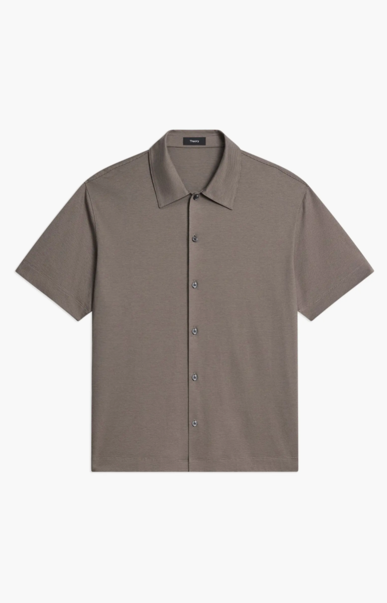 Relaxed Stripe Button Down Shirt Silver Cloud
