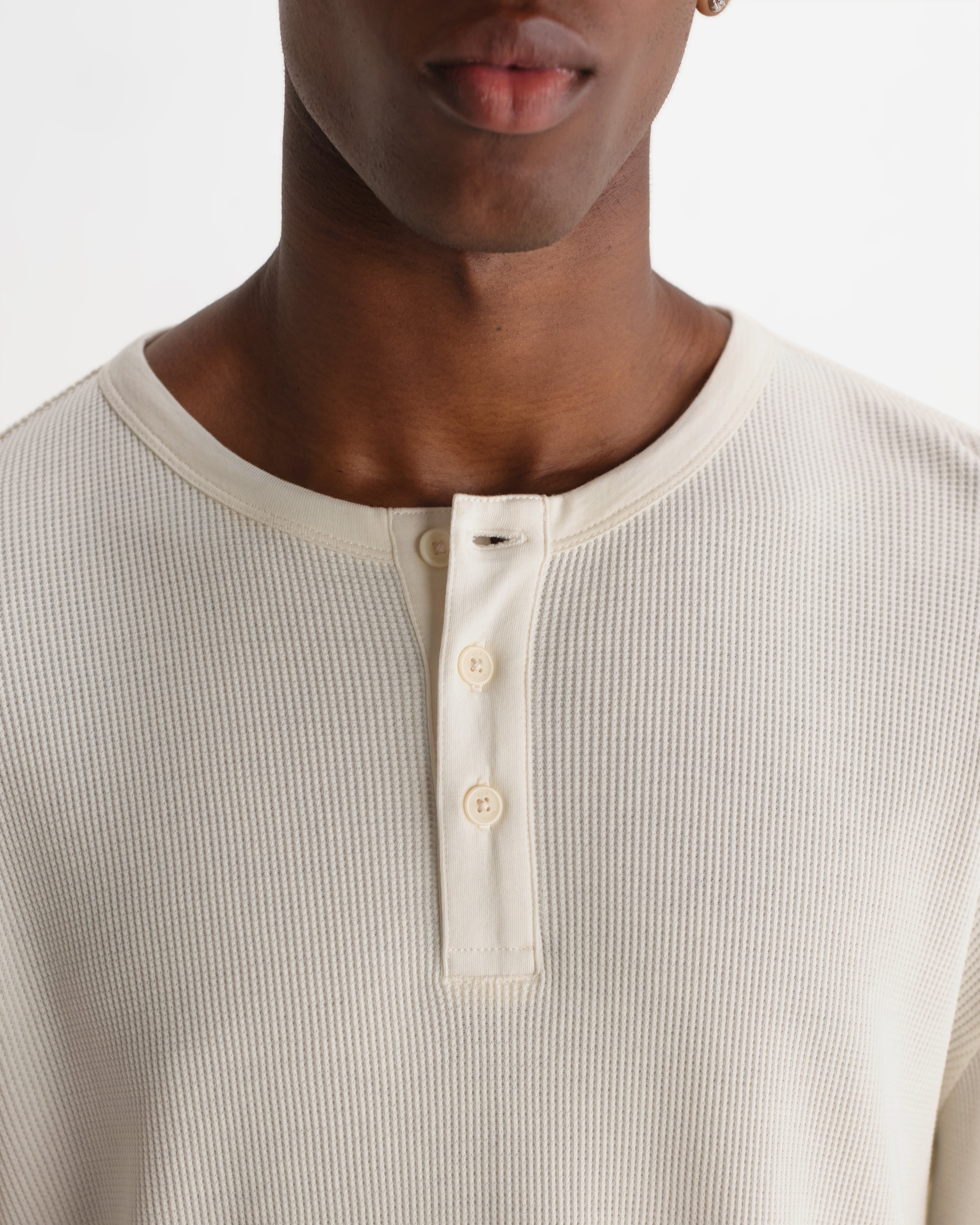 Caleb Henley Longsleeve Tee in Waffle Ecru