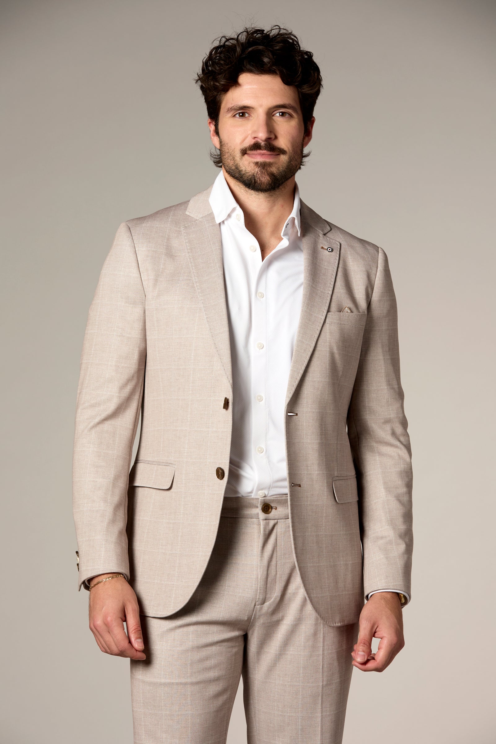 Stretch Knit Windowpane Blazer Sand