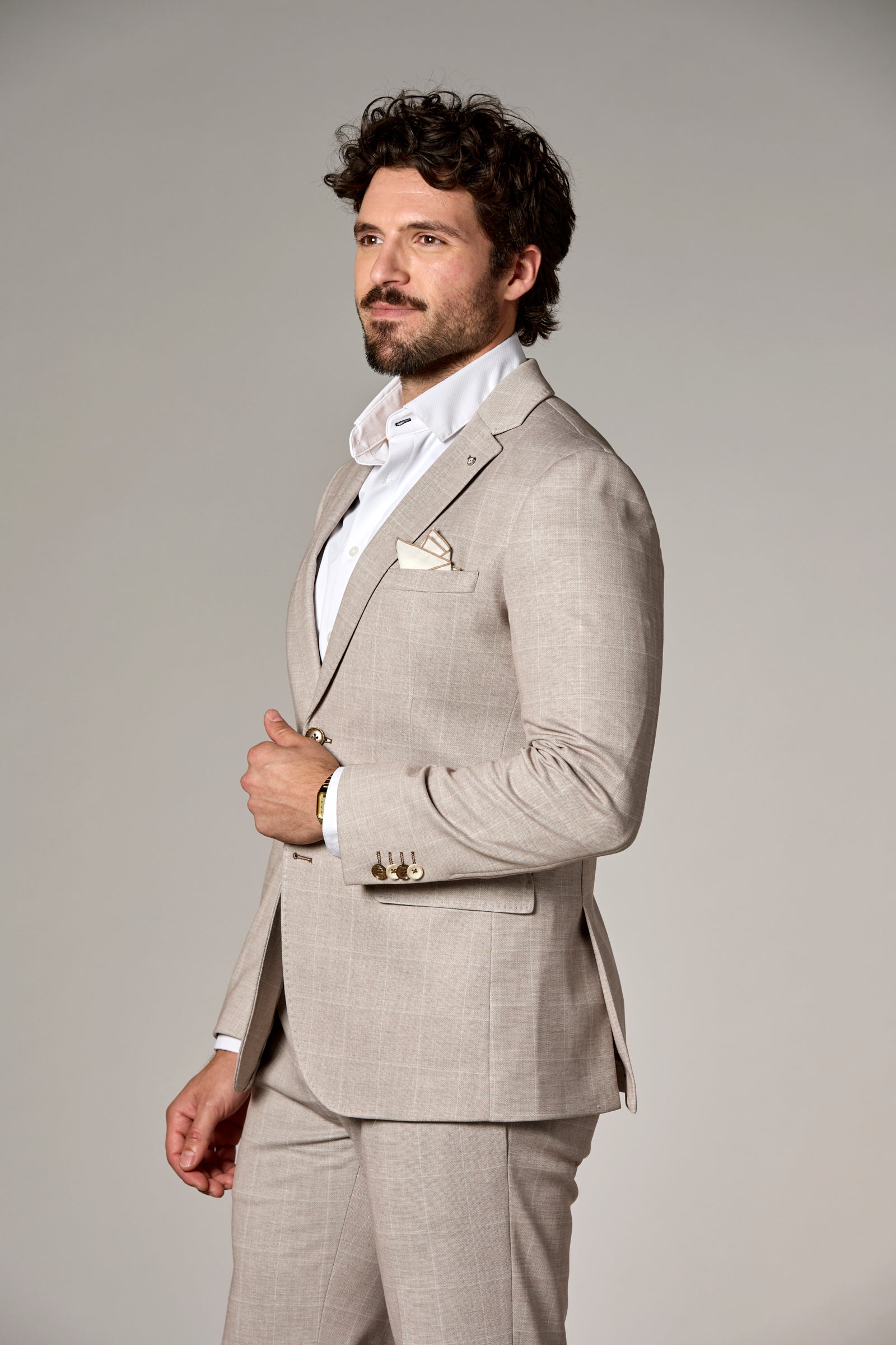 Stretch Knit Windowpane Blazer Sand
