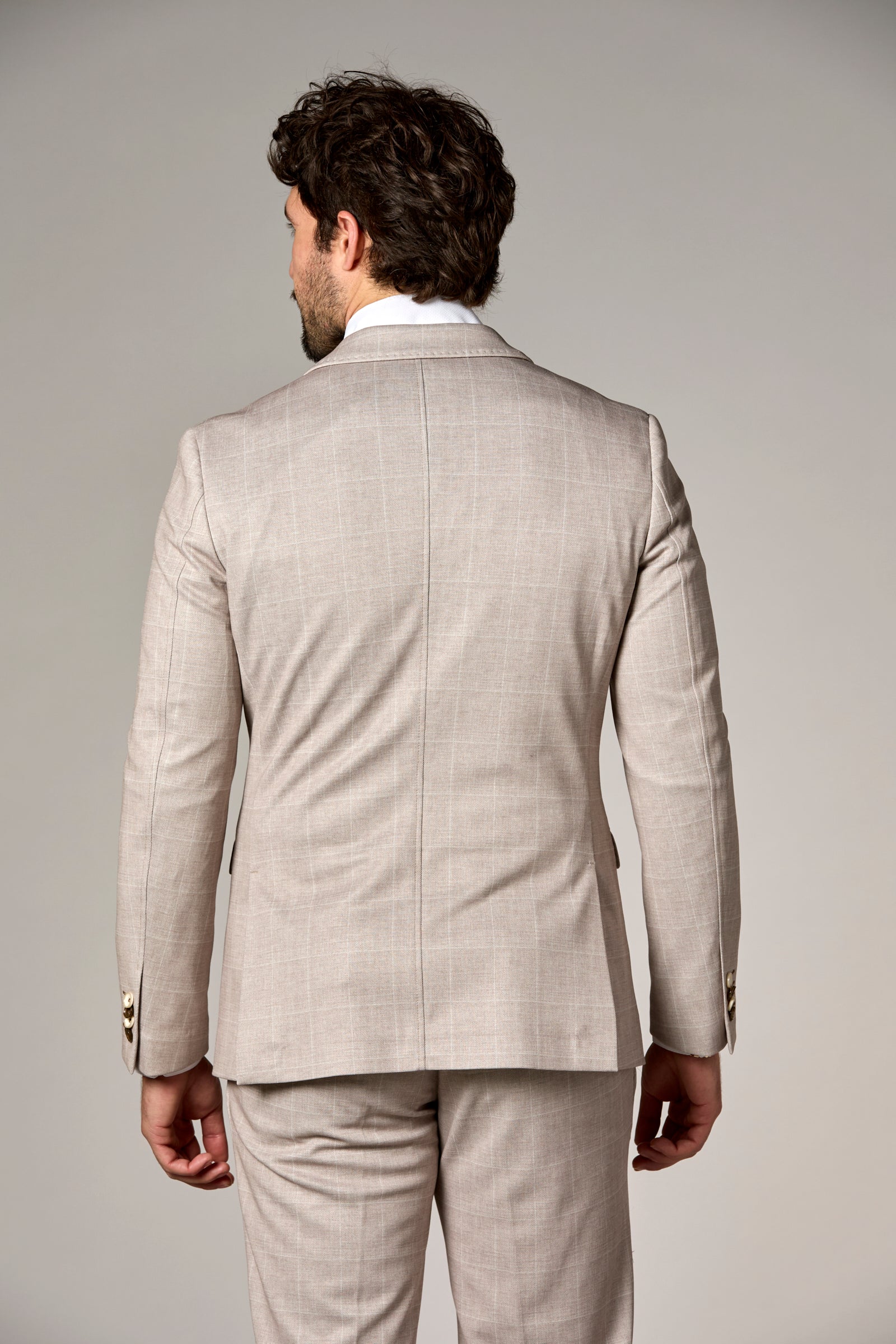 Stretch Knit Windowpane Blazer Sand