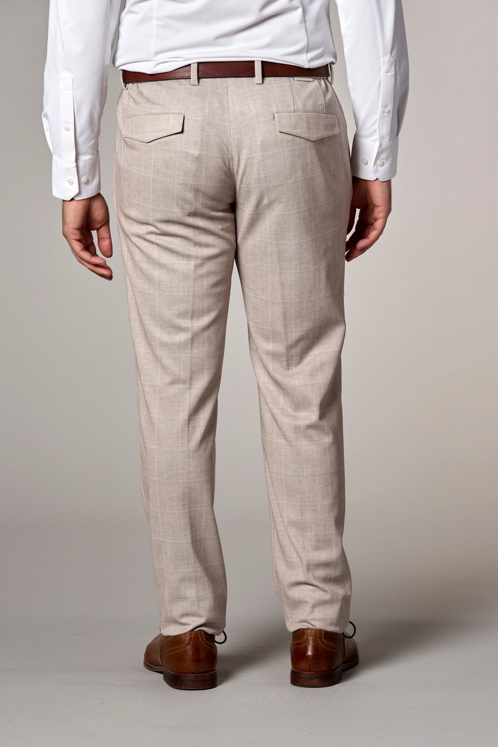 Stretch Knit Windowpane Trouser Sand