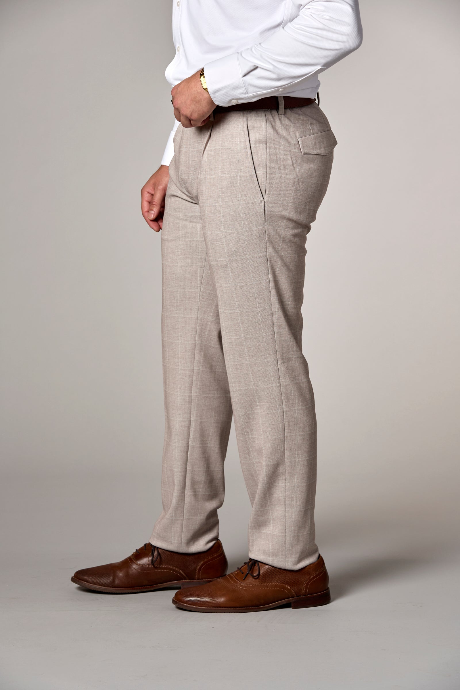 Stretch Knit Windowpane Trouser Sand