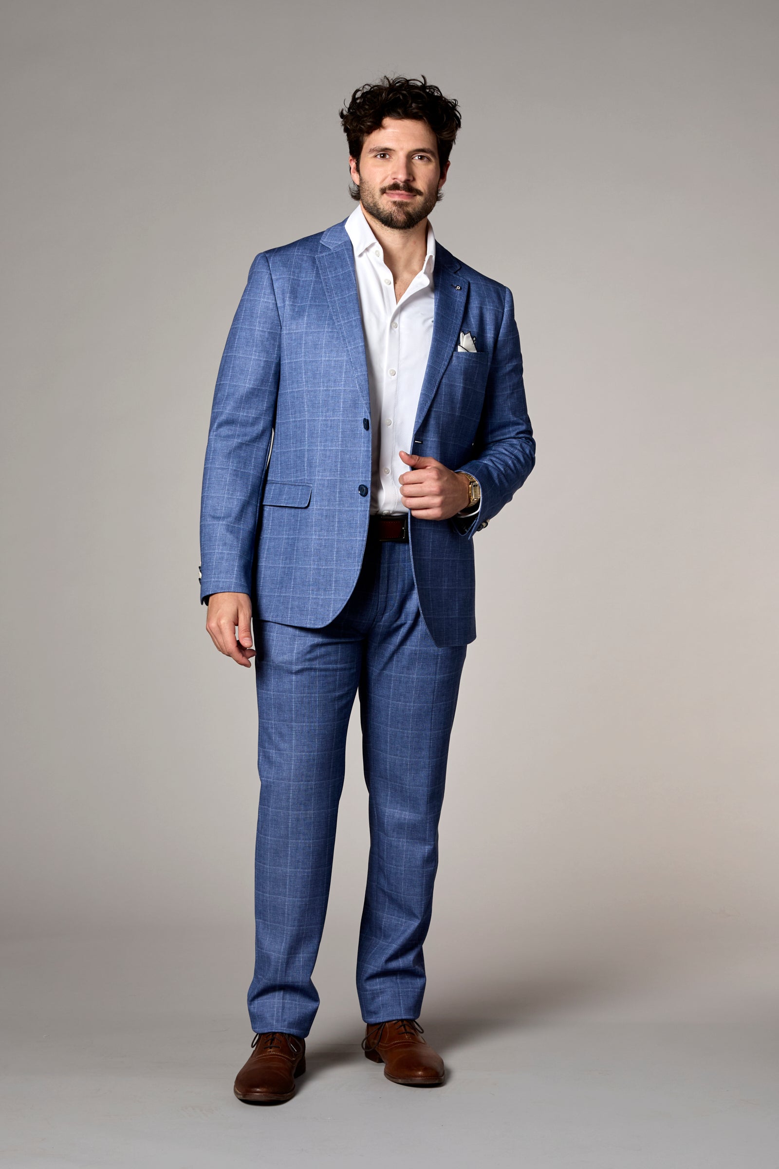 Stretch Knit Windowpane Trouser Navy