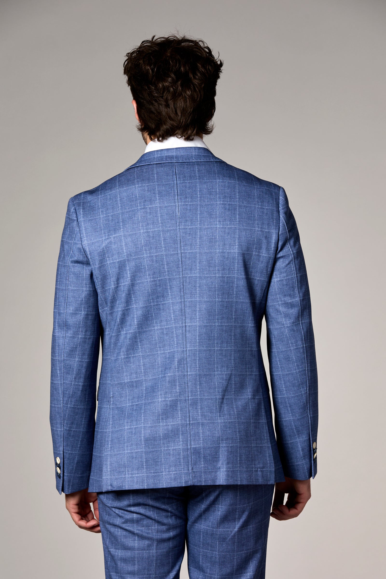 Stretch Knit Windowpane Blazer Navy