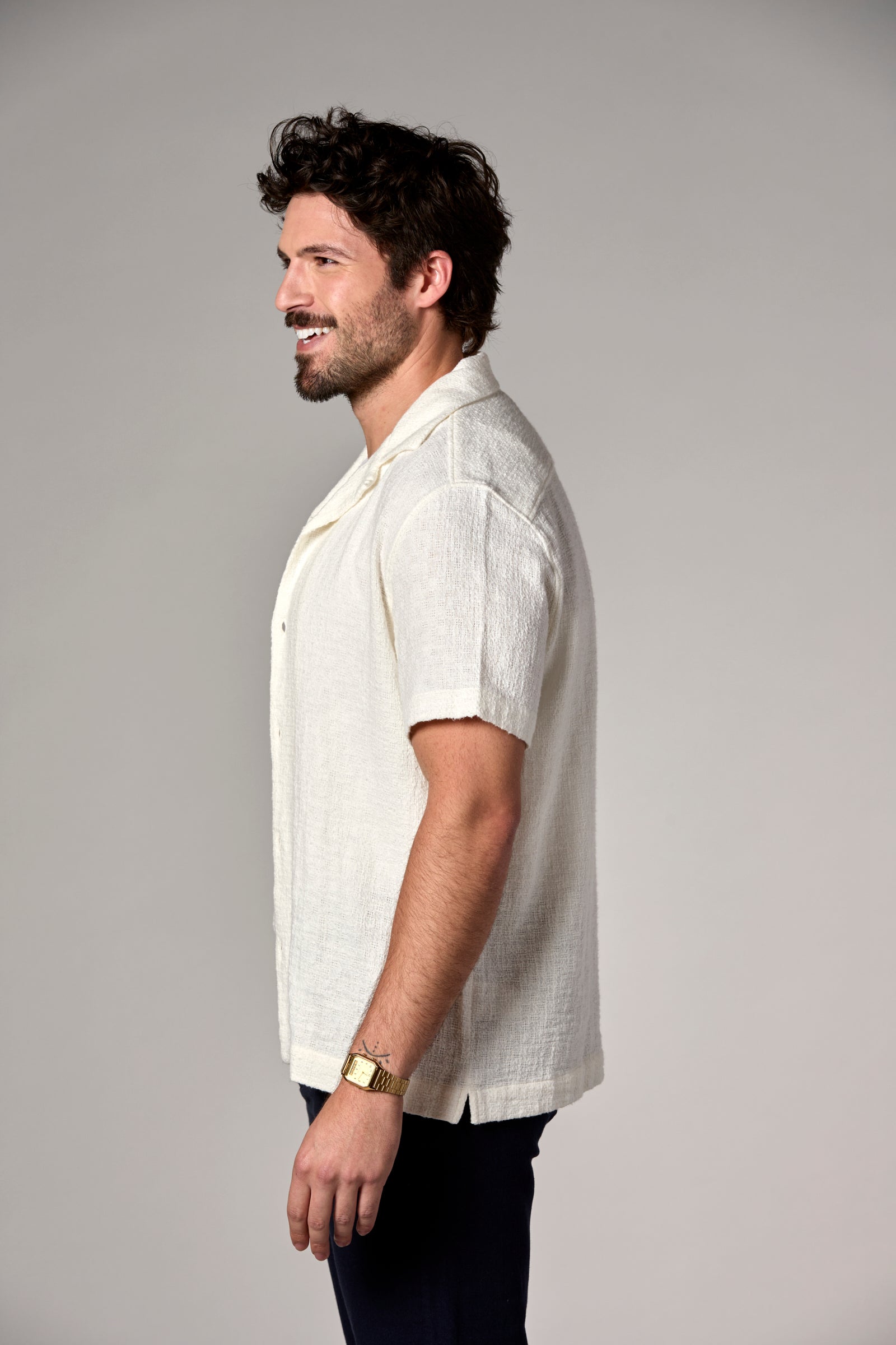 Lora Bahamas Cotton/Linen Camp Shirt Off White