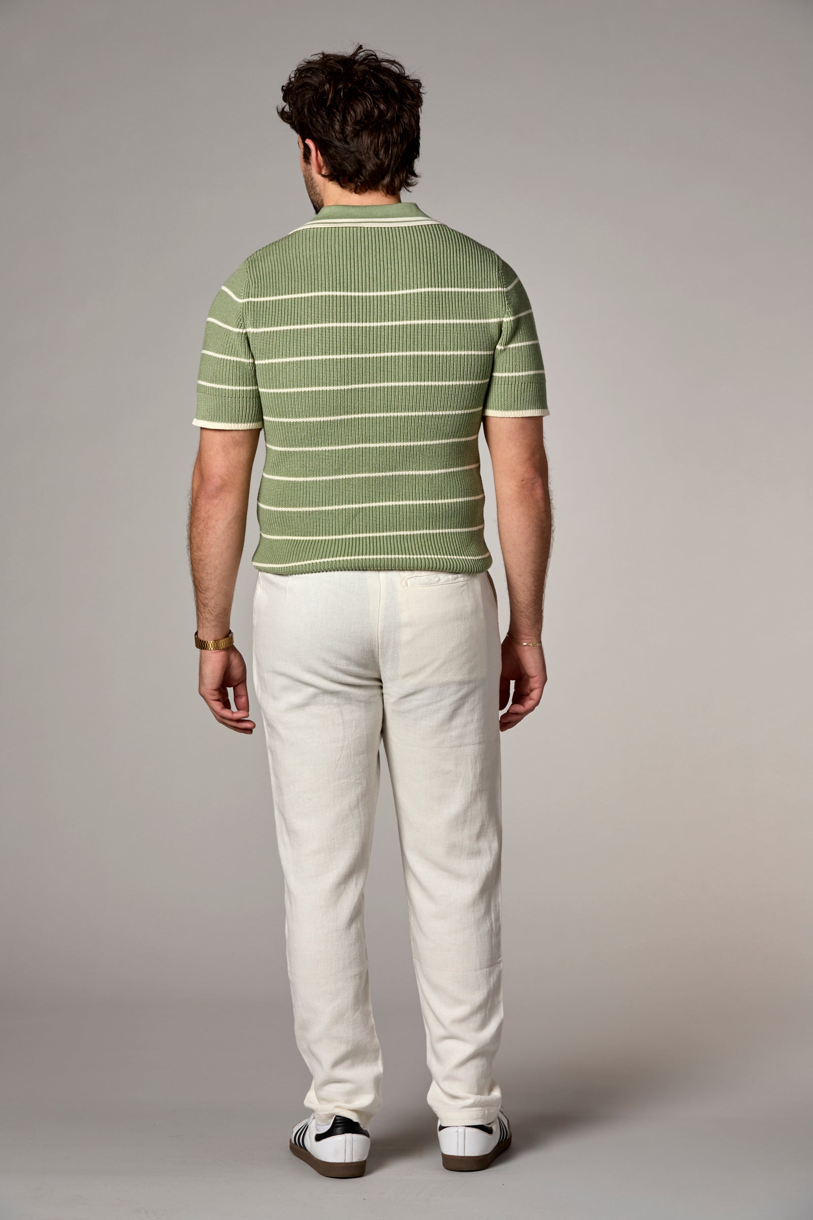 Striped Knit Polo Moss Multi