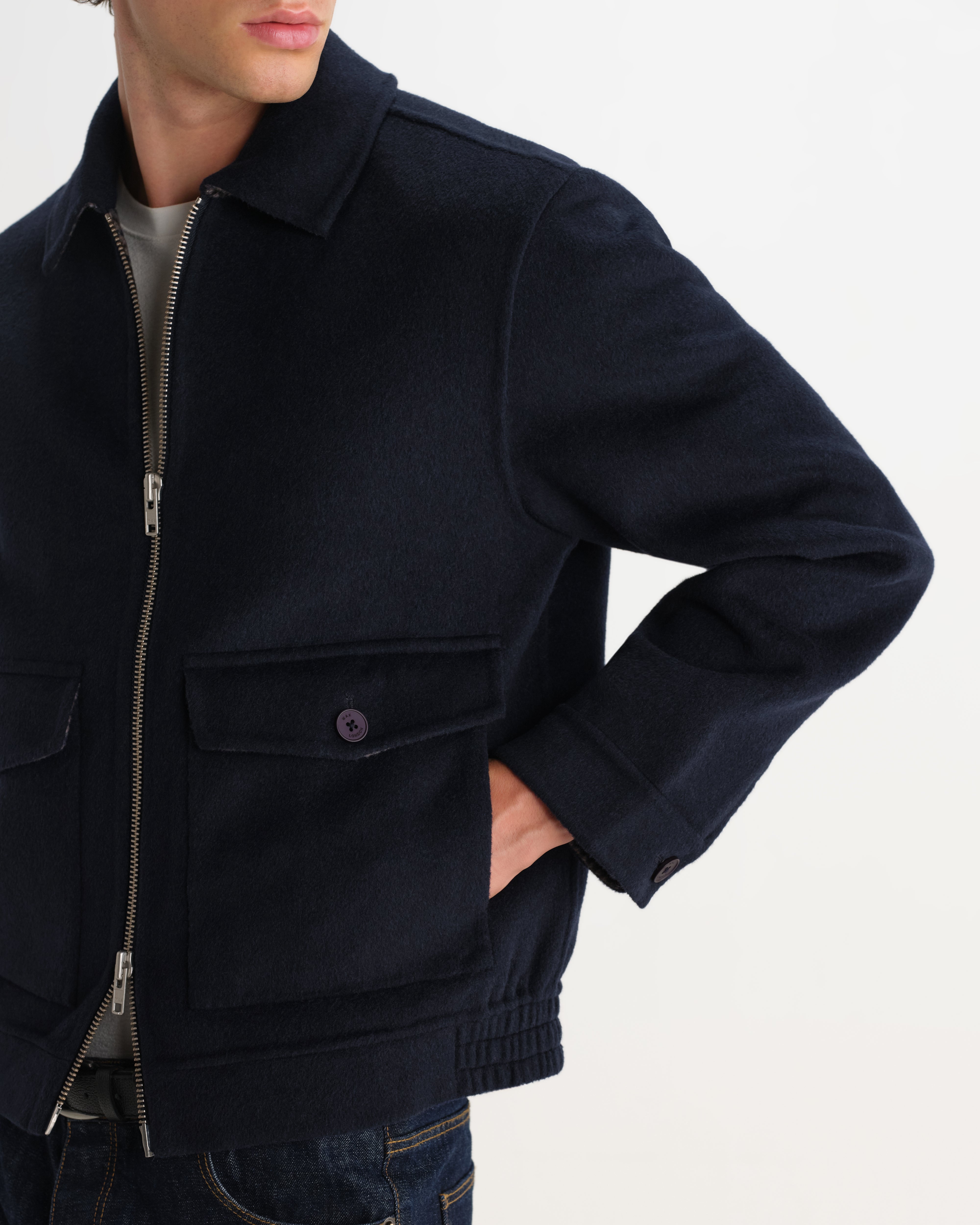 Hamblin Jacket in Double Face Check Navy/Brown