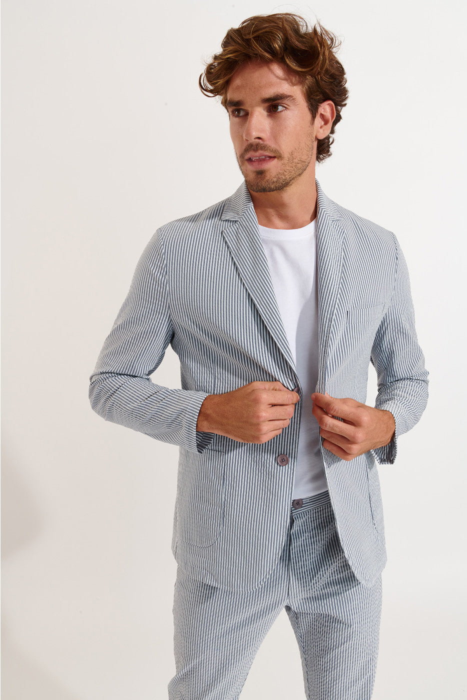 Niko Tech Seersucker Blazer Denim