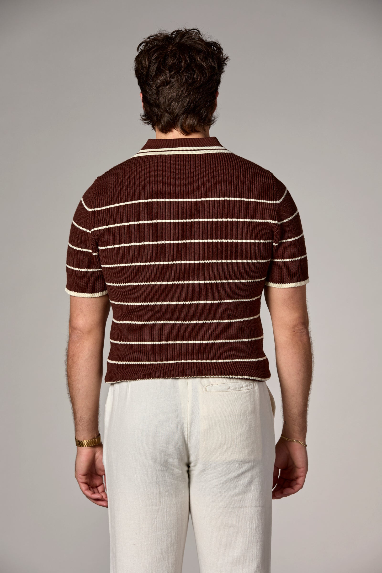 Striped Knit Polo Chocolate Multi