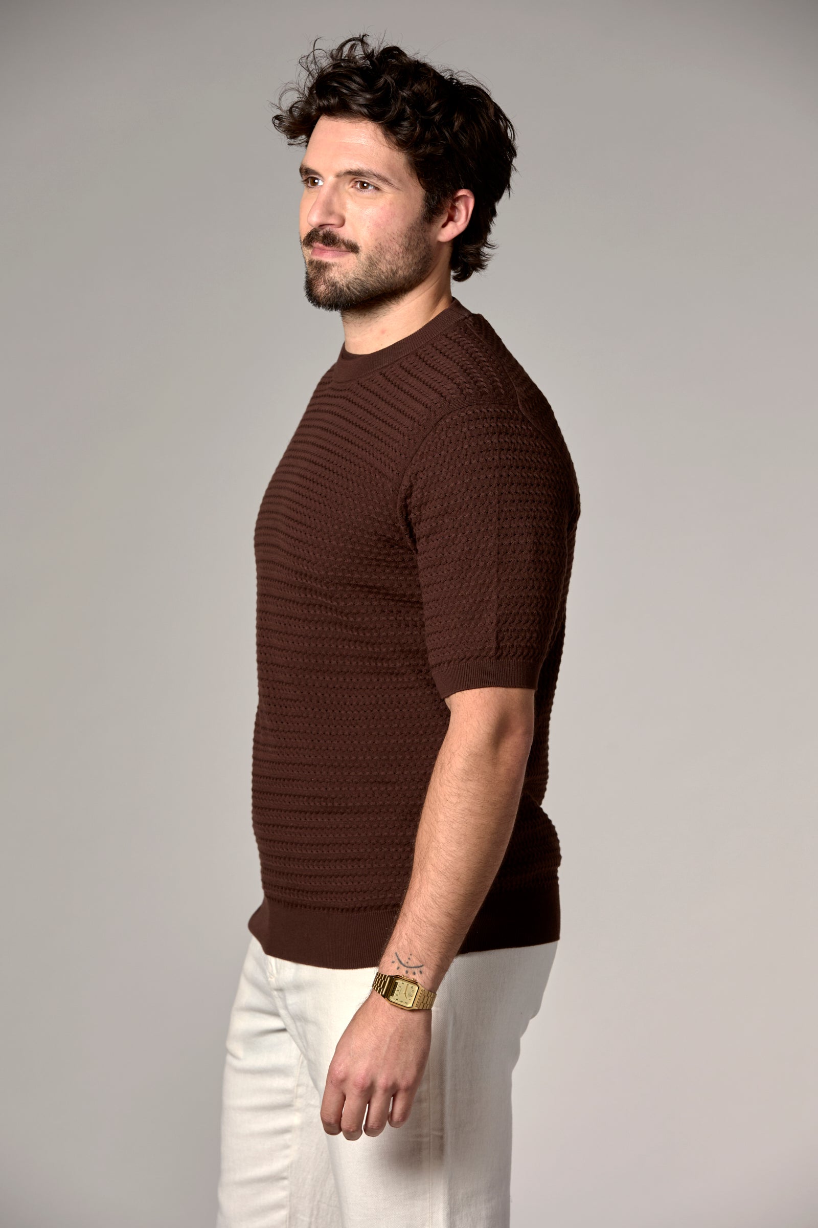 Crochet Sweater Tee Brown
