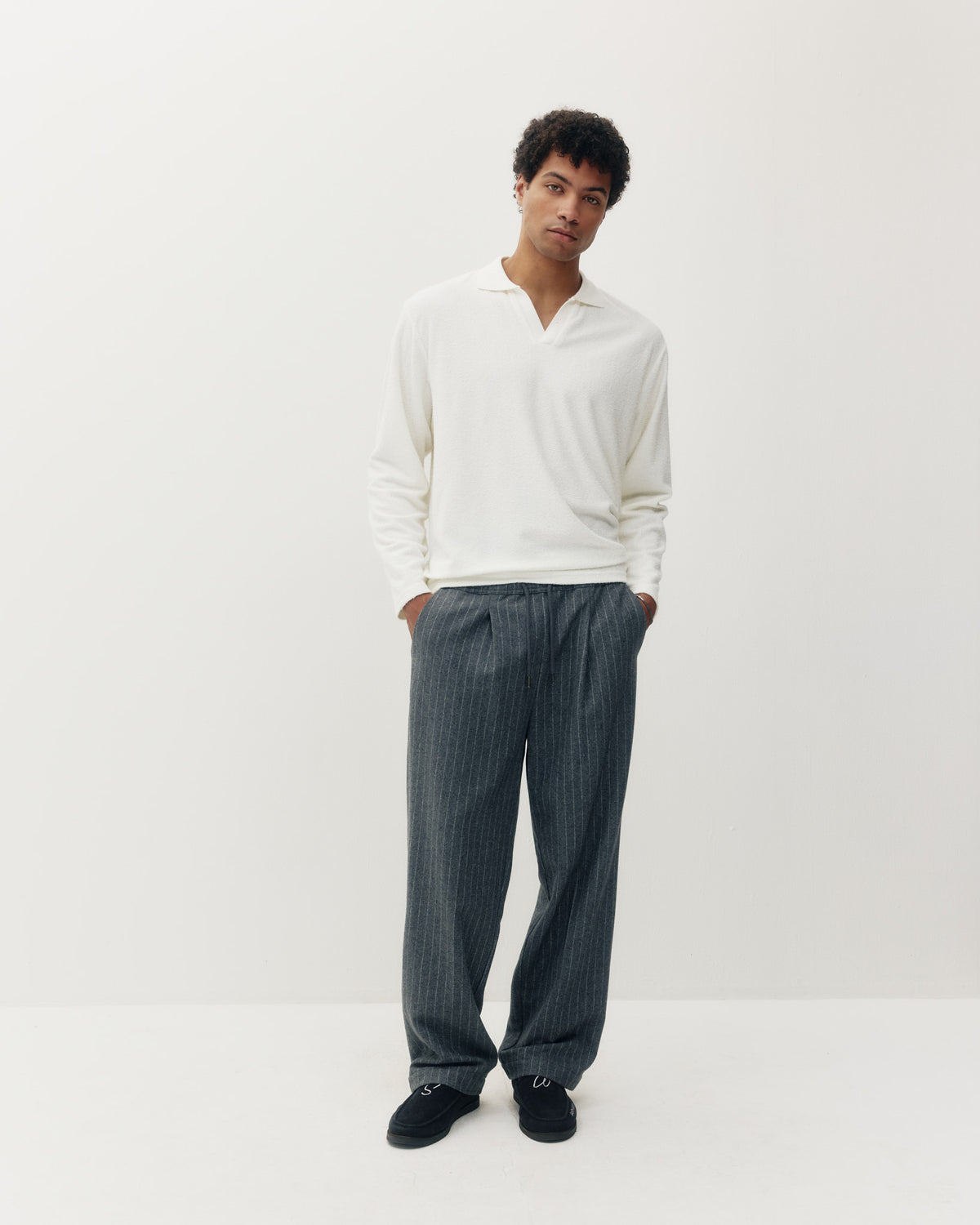 Wool Pinstripe Pull On Trouser Charcoal