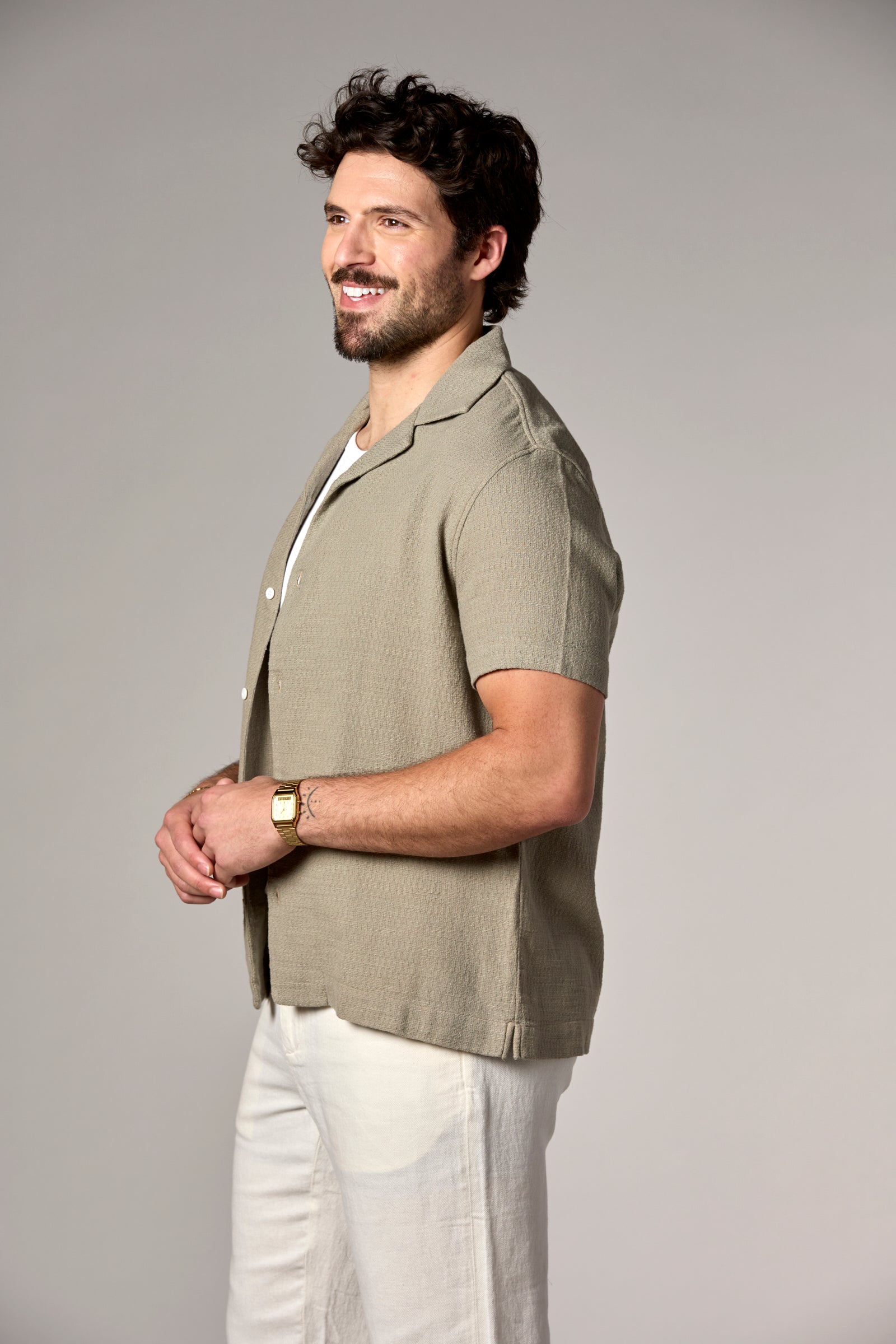 Bahamas S/S Garment Dyed Cotton/Linen Camp Shirt Light Olive