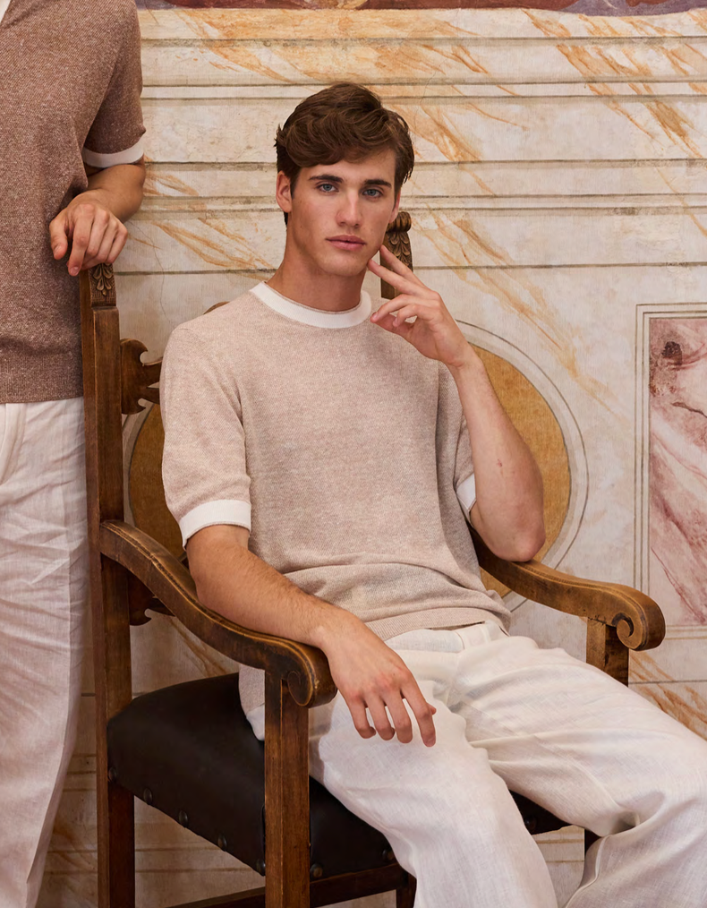 Textured Linen Sweater Tee Beige