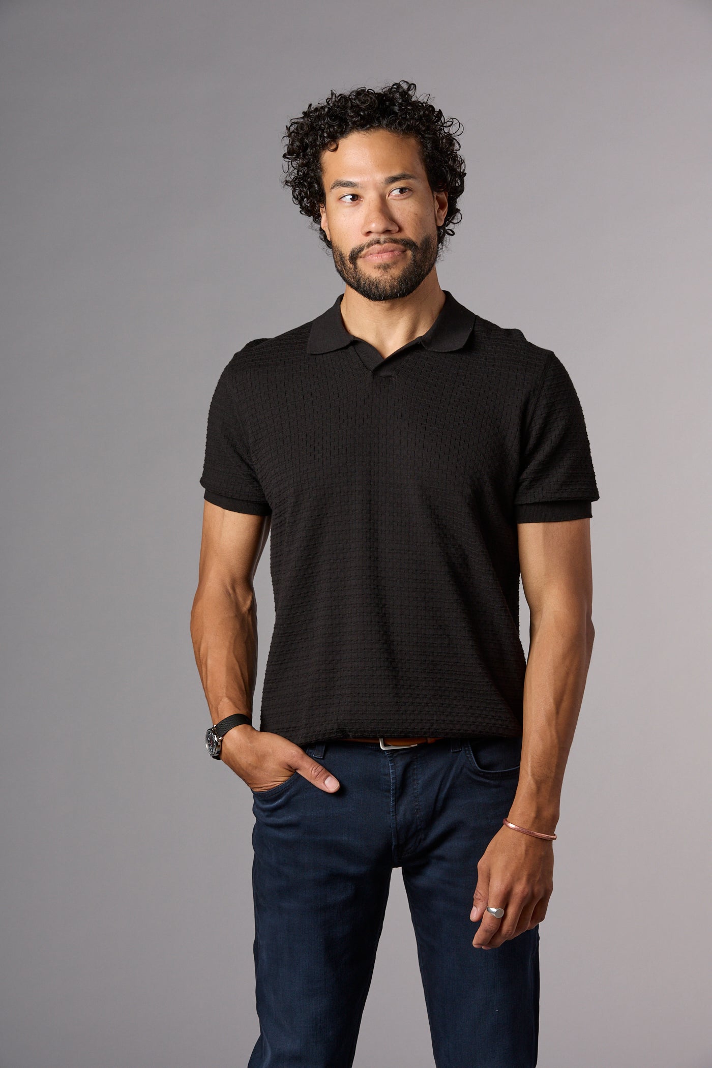 Textured Knit Polo Black