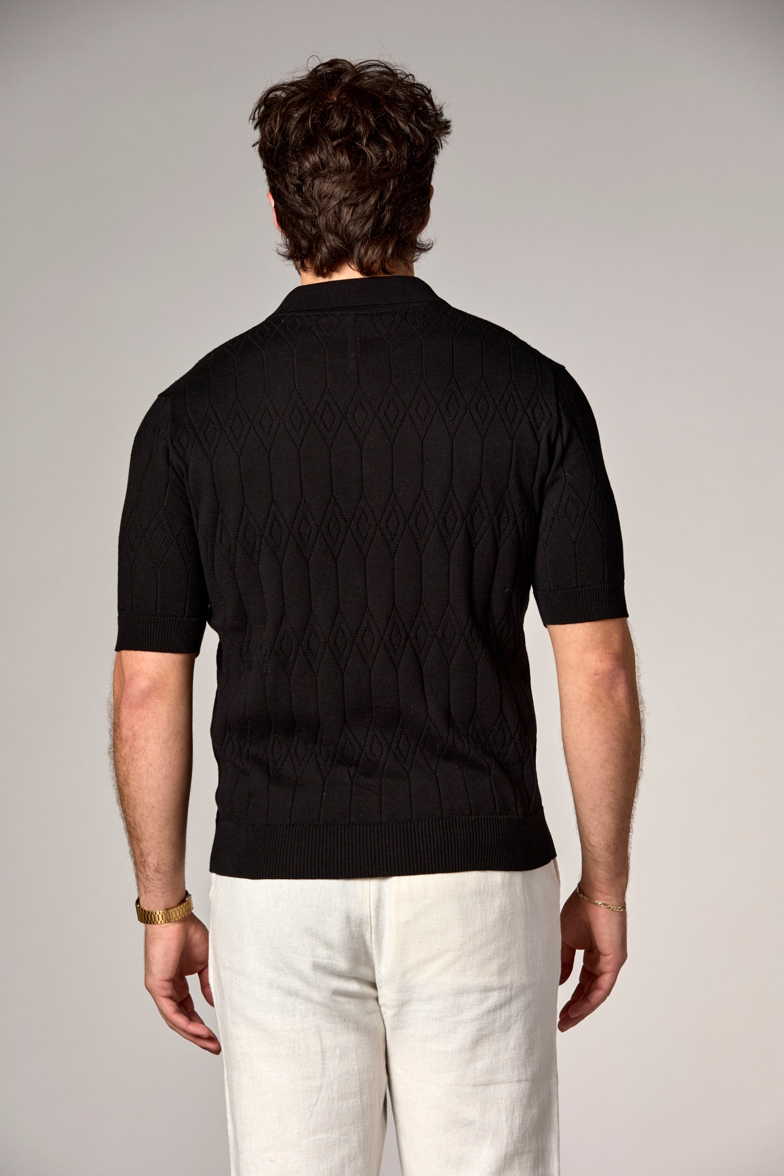 Pointelle Knit Polo Black