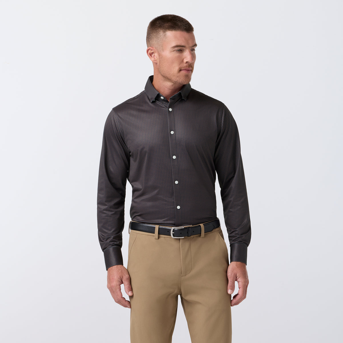 Halyard LS Dress Shirt Espresso Tonal Woven Tile