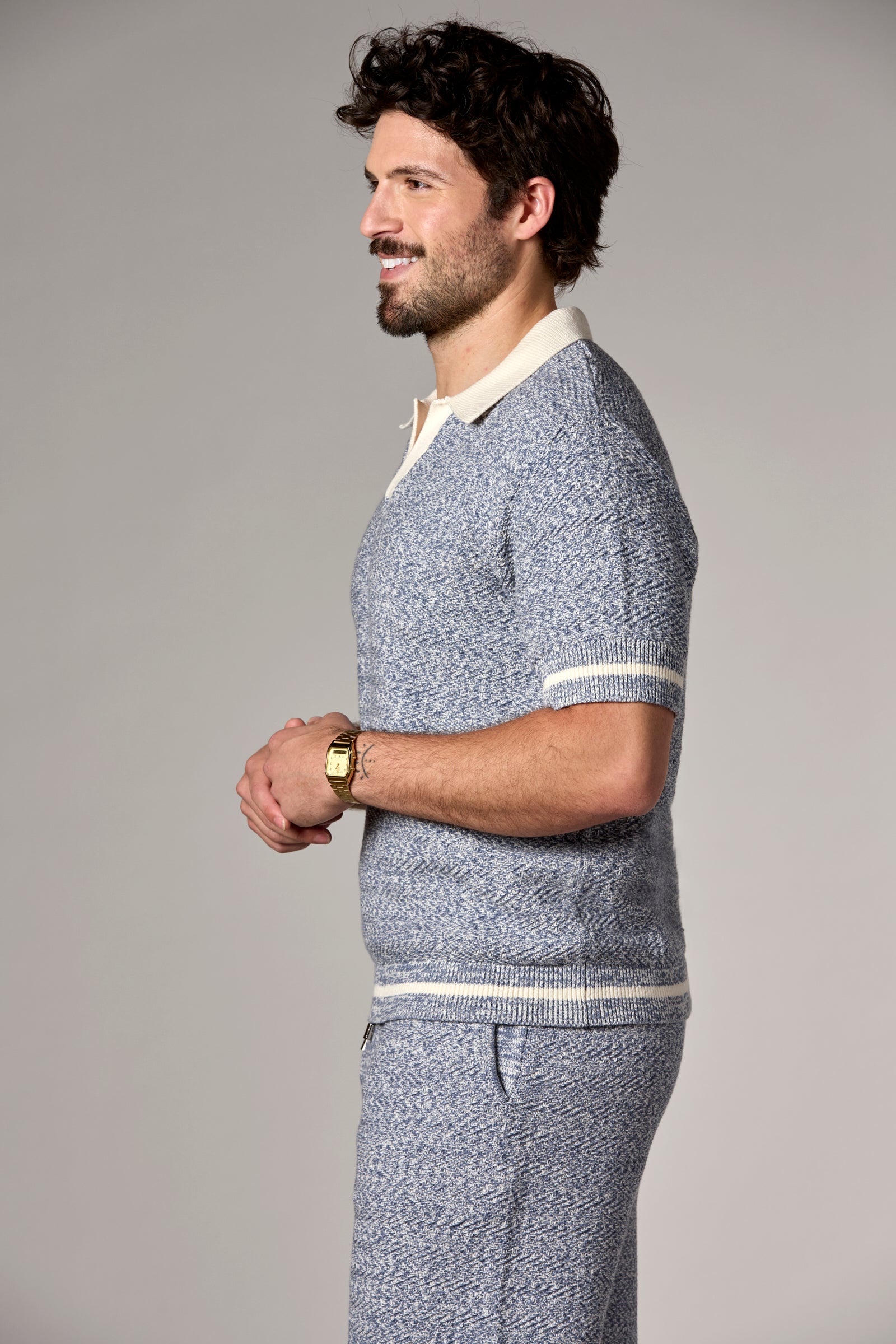 Textured Knit Polo Denim Multi