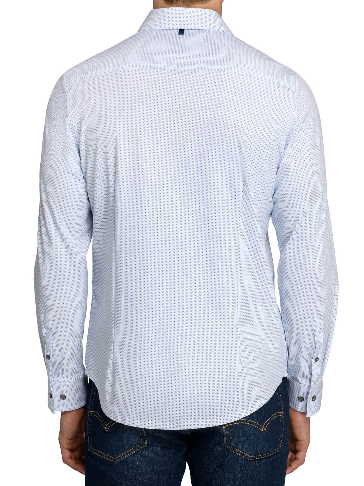 Micro Dash Reworked Woven Long Sleeve Basic White/Blue
