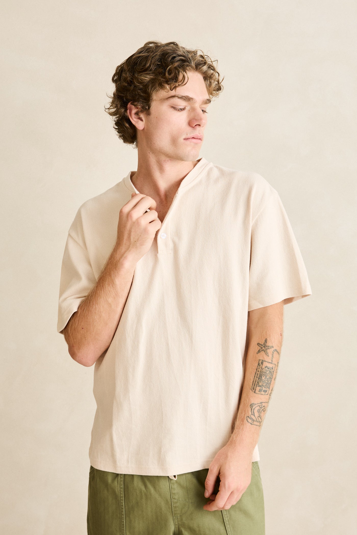 Vintage Jersey SS Henley Tee Natural