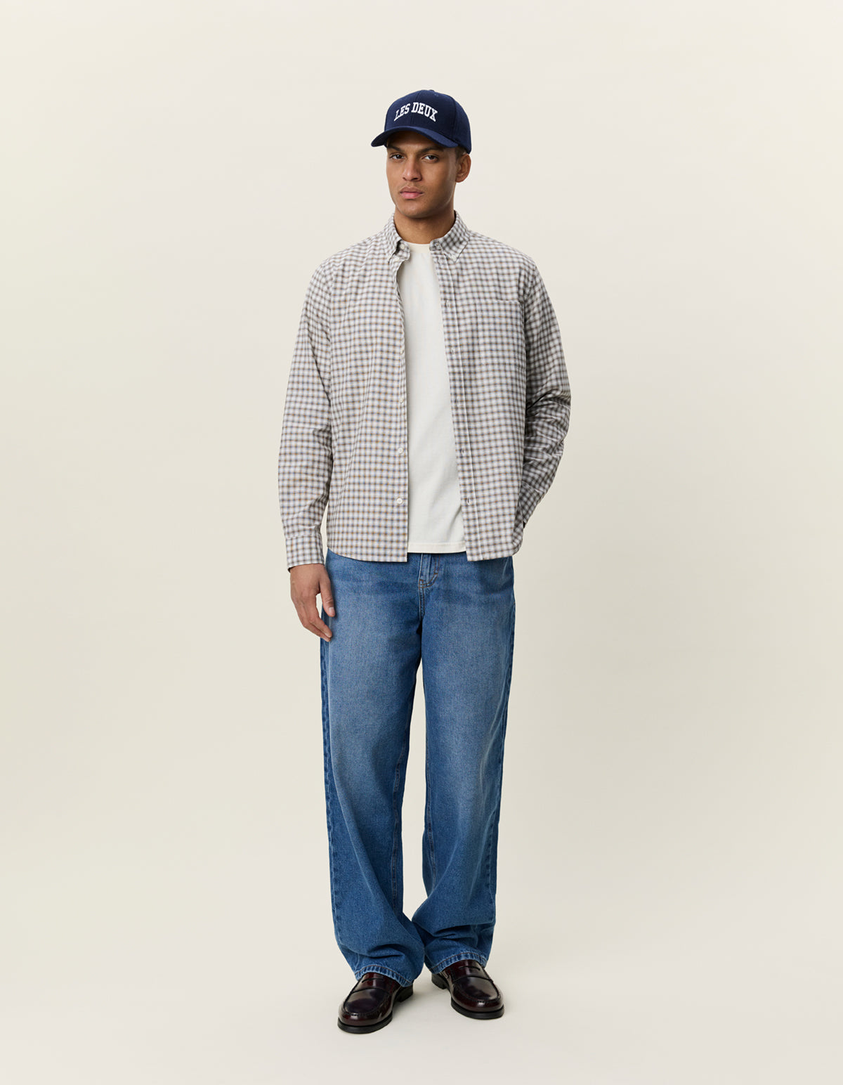 Two Tone Mini Check Shirt Shopping Bag Brown